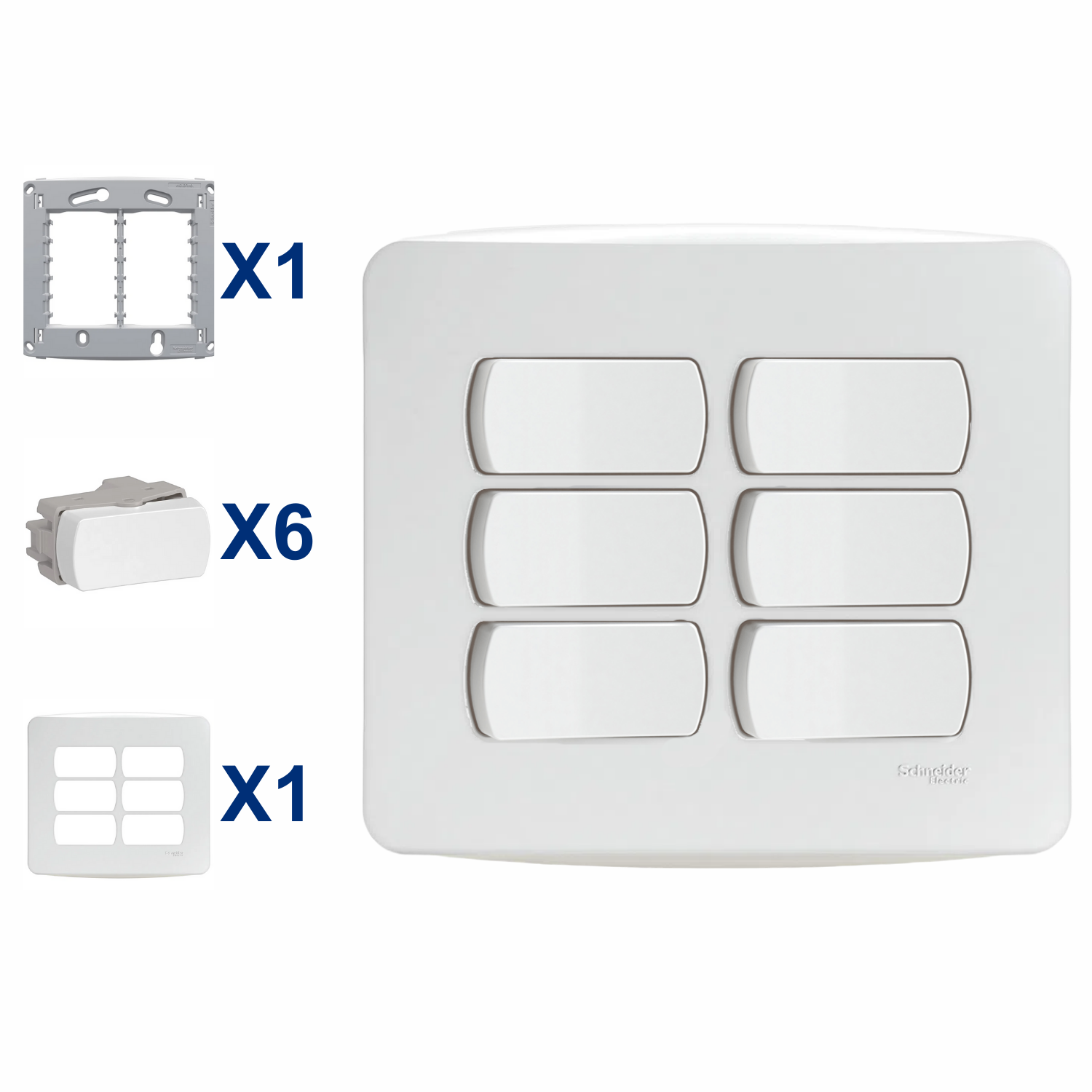 Conjunto De Interruptor Paralelo 6 Modulo 10A 4X4 Miluz Schneider