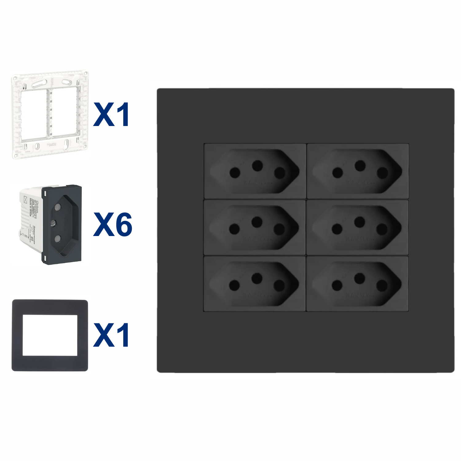 Conjunto De Tomada 6 Modulo 20A 4X4 Pt Orion Schneider