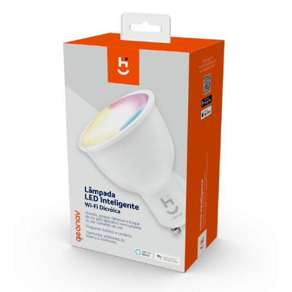 Lâmpada Smart LED Inteligente Dicróica Wi-Fi RGBW Bivolt Geonav