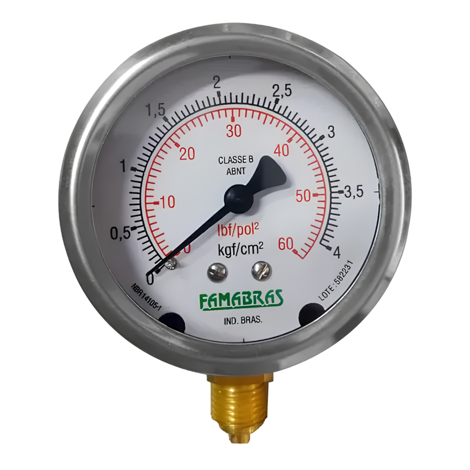 Manômetro Reto 60Psi X 4 Kgf/Cm2 R. 1/4" Npt Latao Famabras