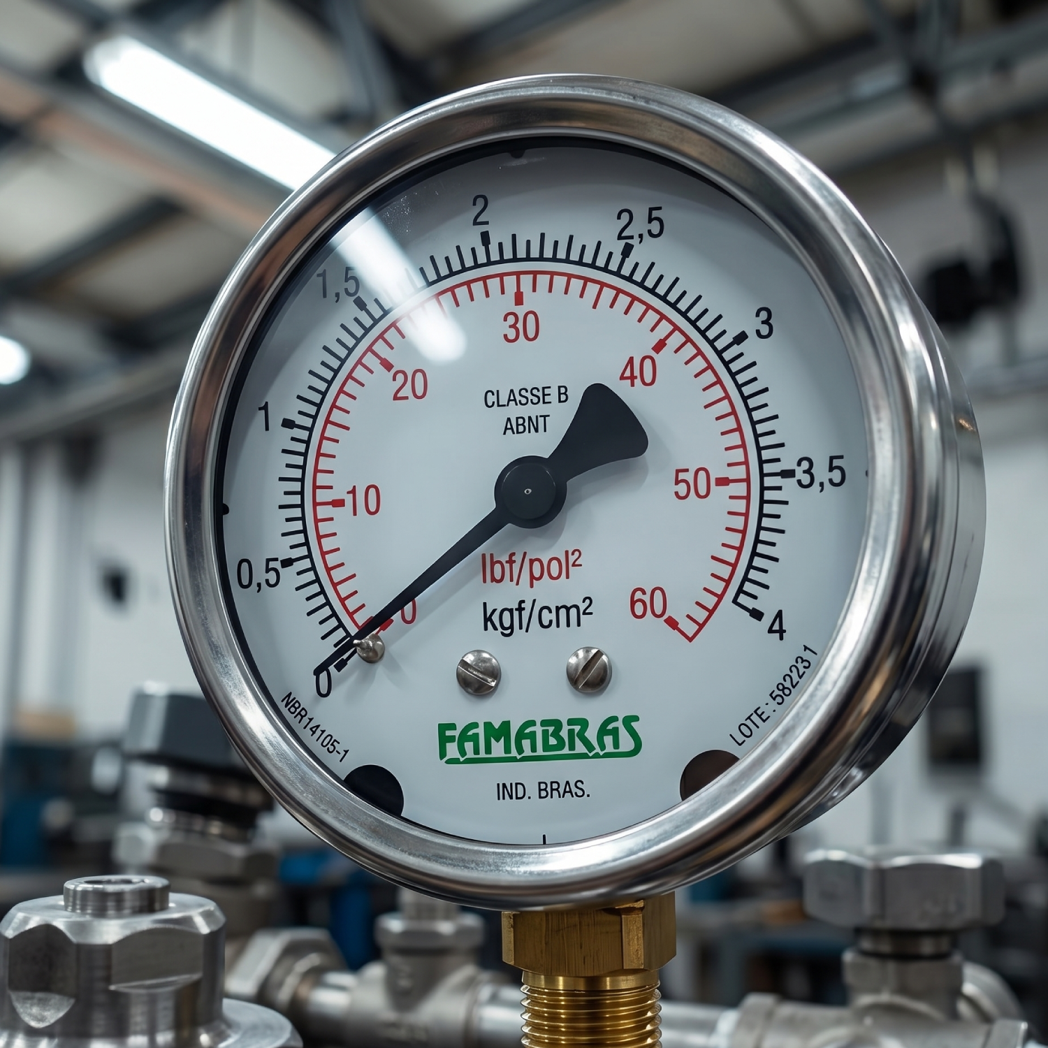 Manômetro Reto 60Psi X 4 Kgf/Cm2 R. 1/4" Npt Latao Famabras