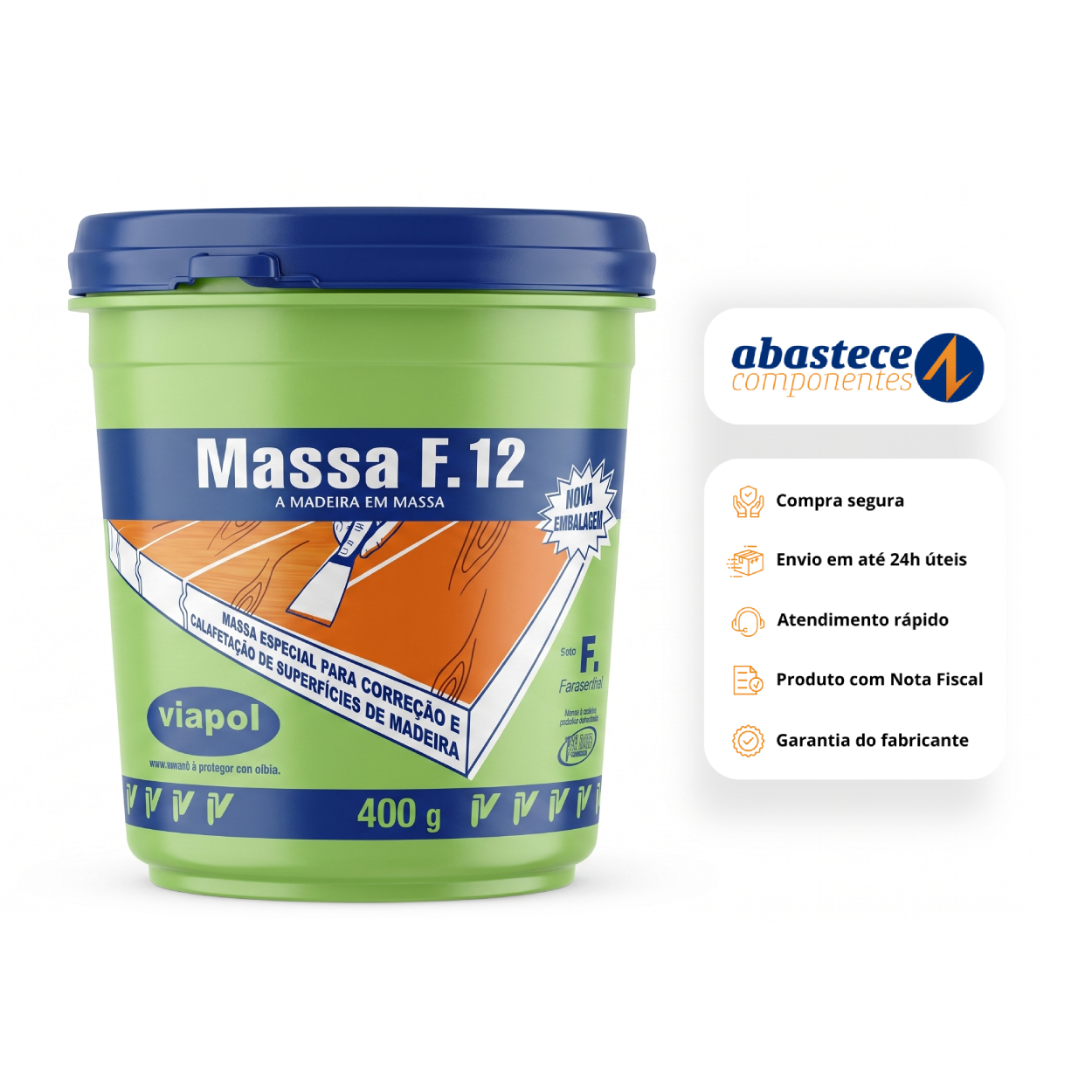 Massa Calafetar Madeira F12 Cor Branca 400G V0210681 Viapol