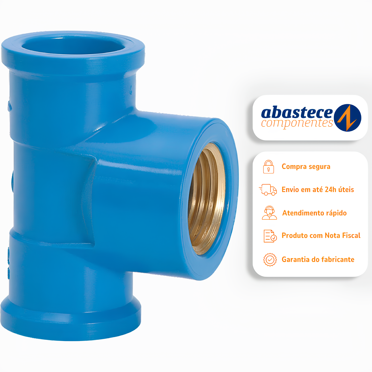 Tê Soldável com Bucha de Latão 25mm x 1/2" Pvc Azul 11843 Amanco
