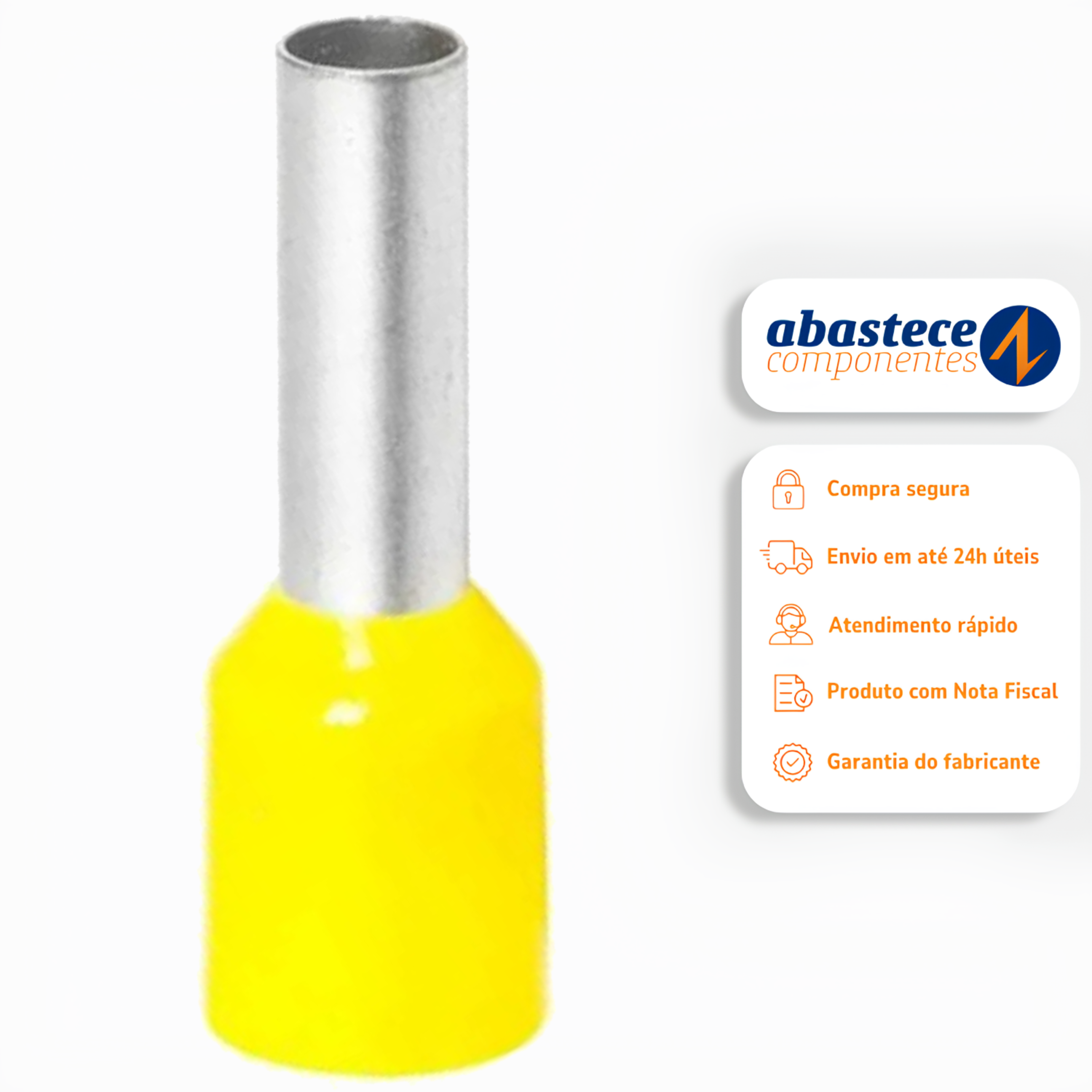 Terminal Pino Tubular Pré-Isolado Amarelo 6mm 20 pçs