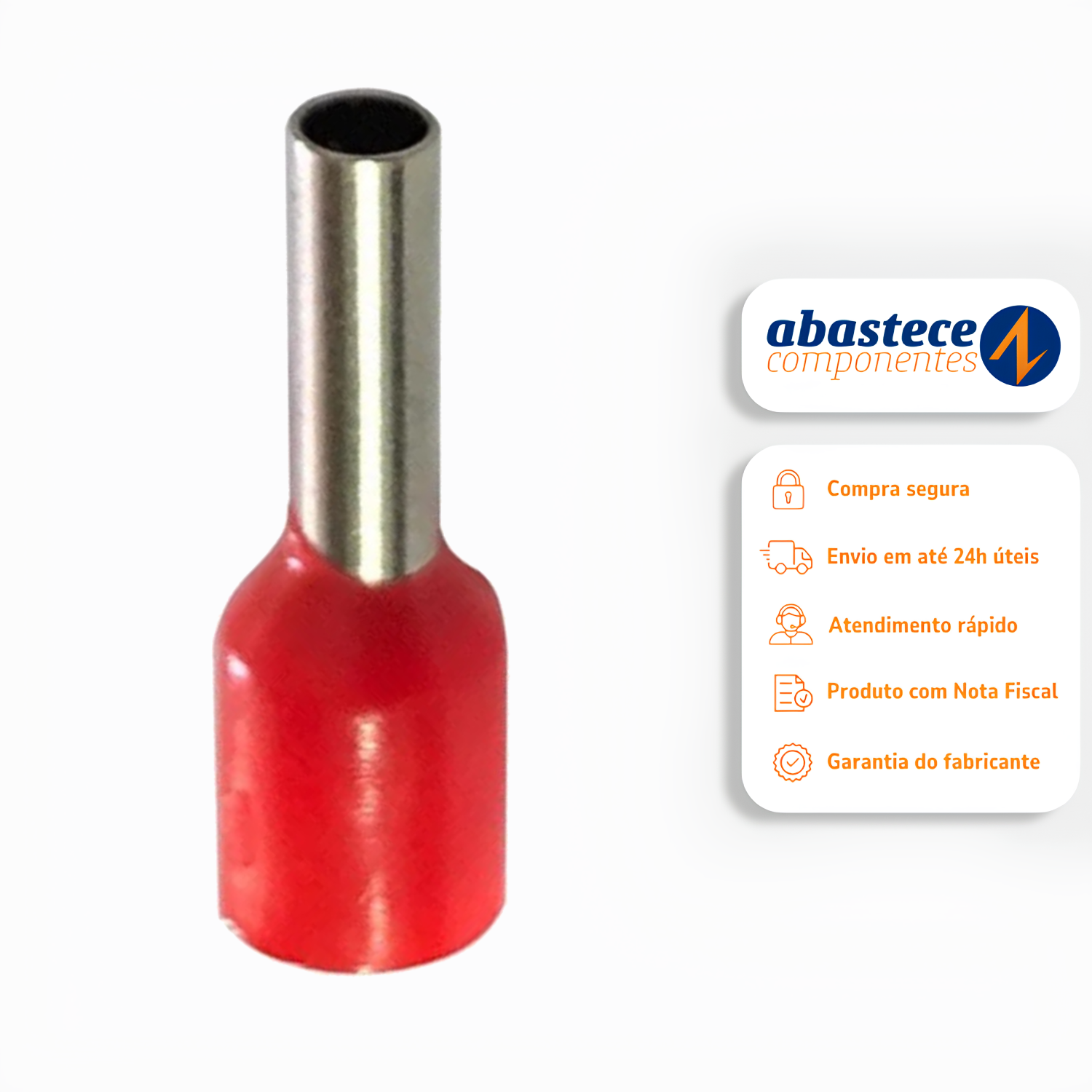 Terminal Pino Tubular Pré-Isolado Vermelho 35mm 20 pçs