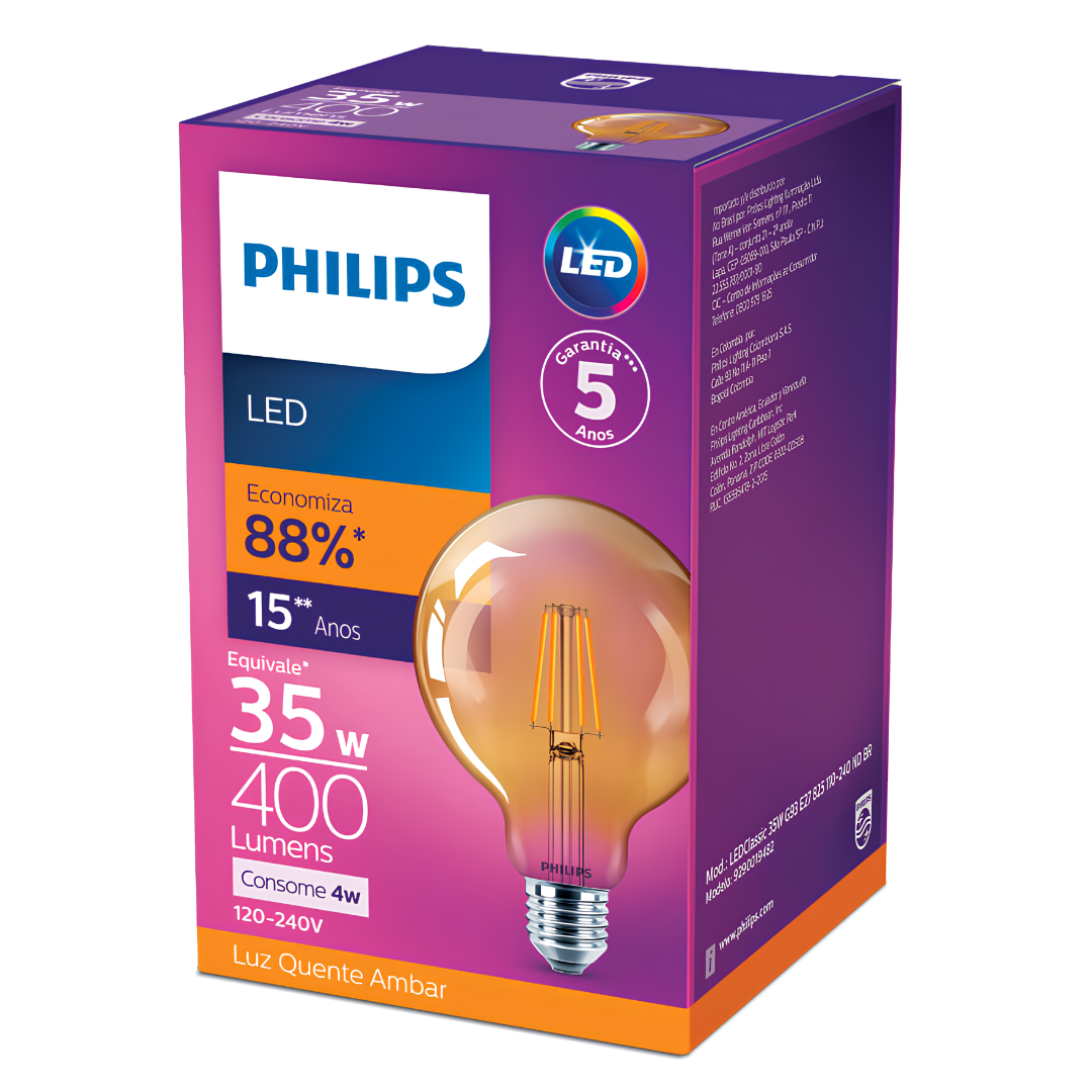 Lampada Led Globo G93 Filamento Vintage 4W 2500K 400Lm E27 Philips