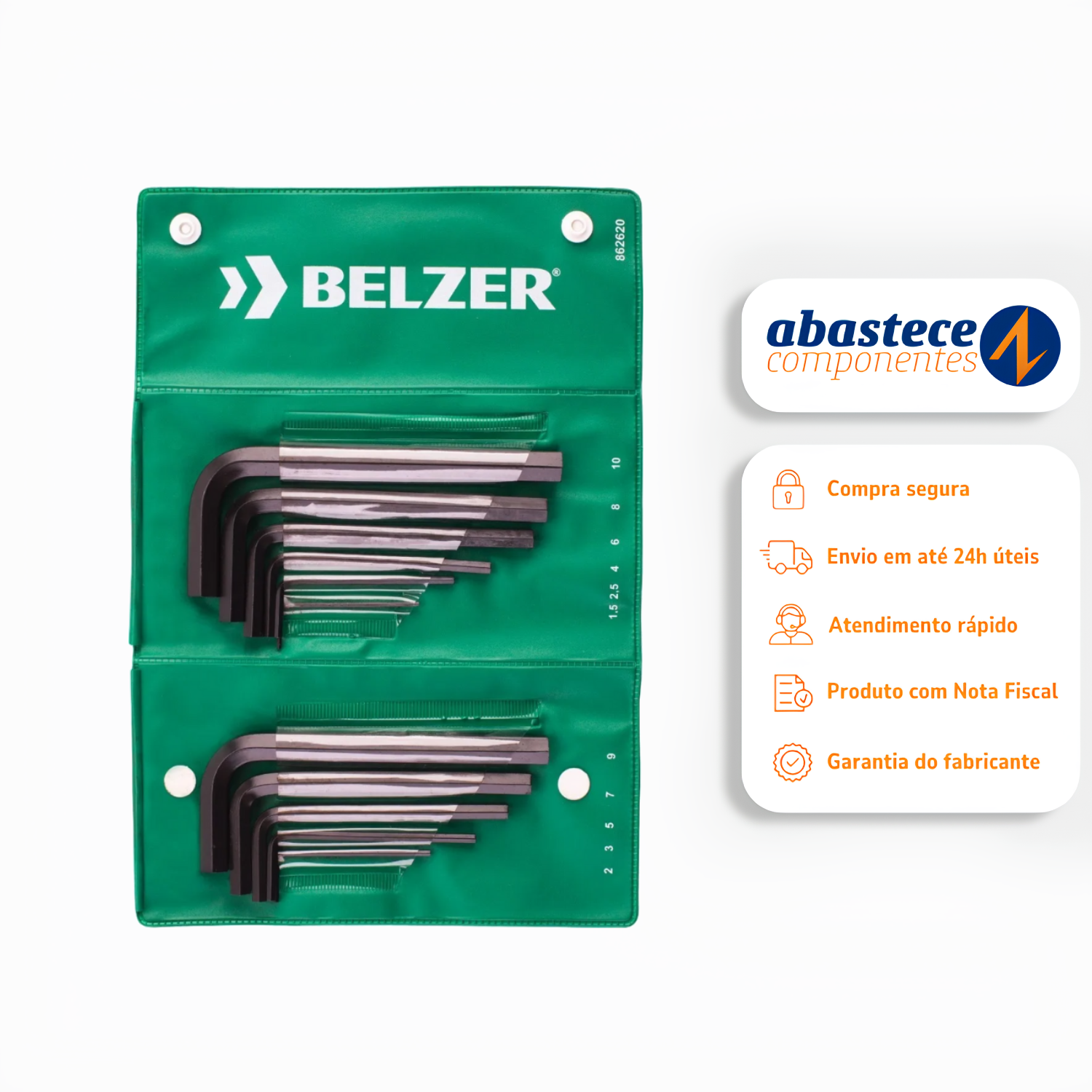 Jogo Chave Allen 1,5 a 10mm Com 11 Peças 220404BR Belzer