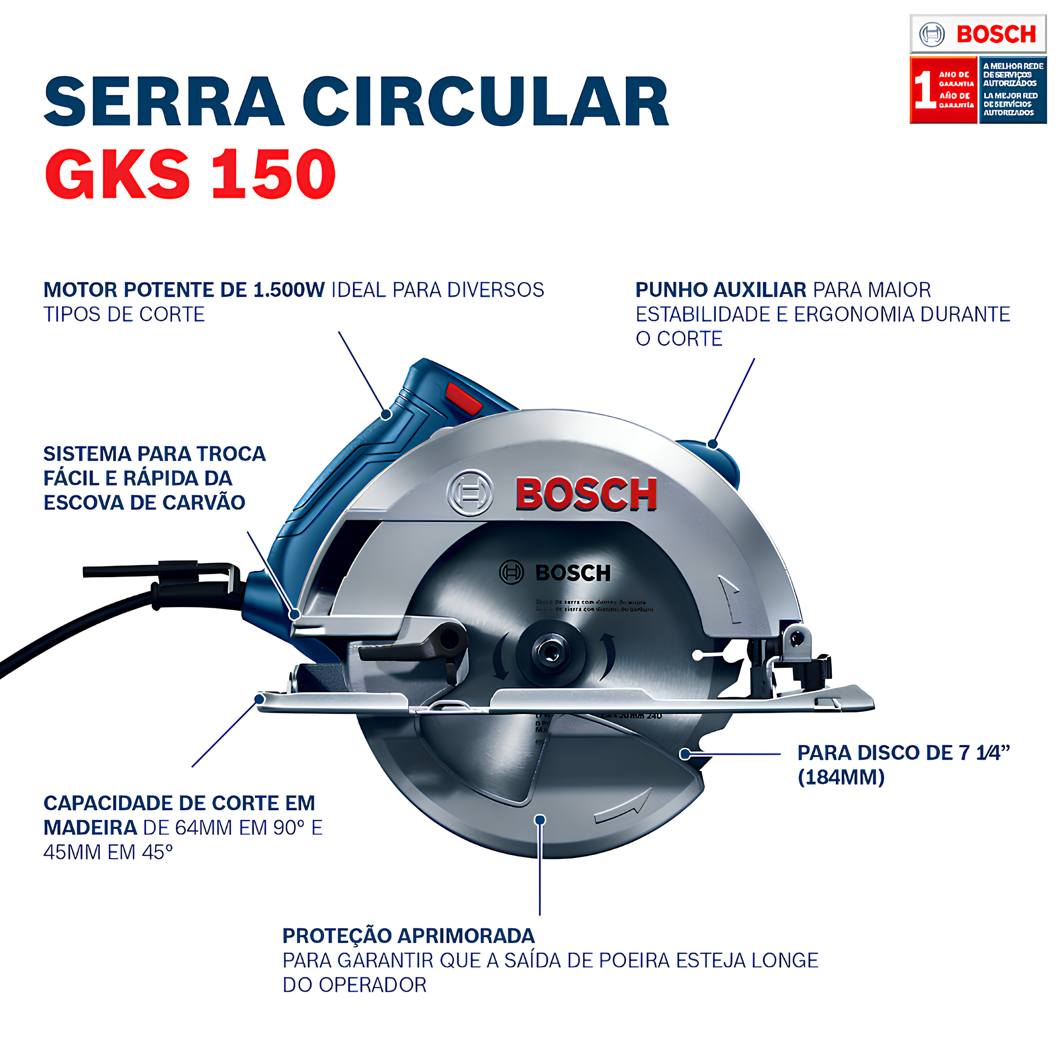 Serra Circular 7.1/4" GKS 150 1500W 220V Bosch