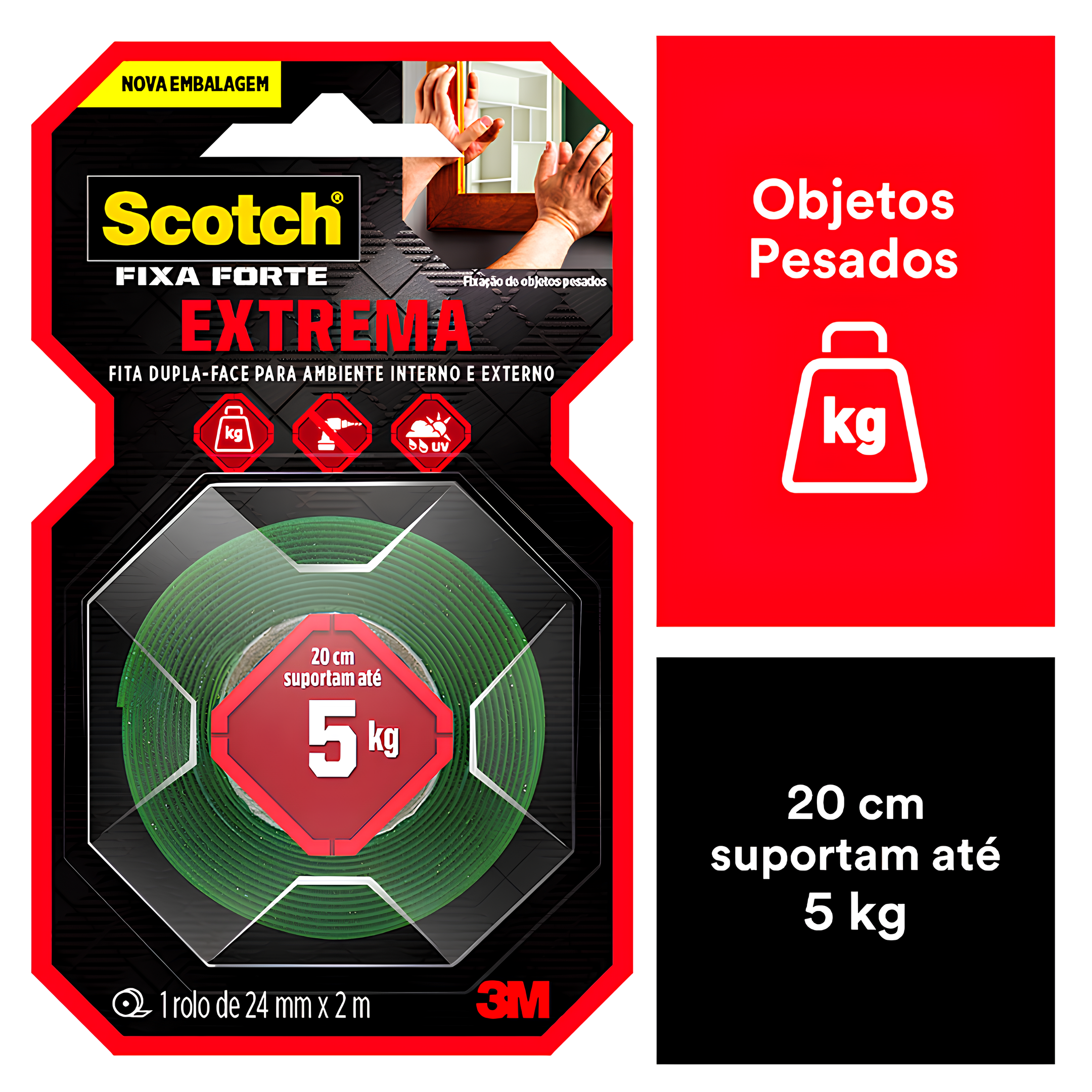 Fita Dupla Face Fixa Forte Extreme 24MM x 2M 5Kg 3M