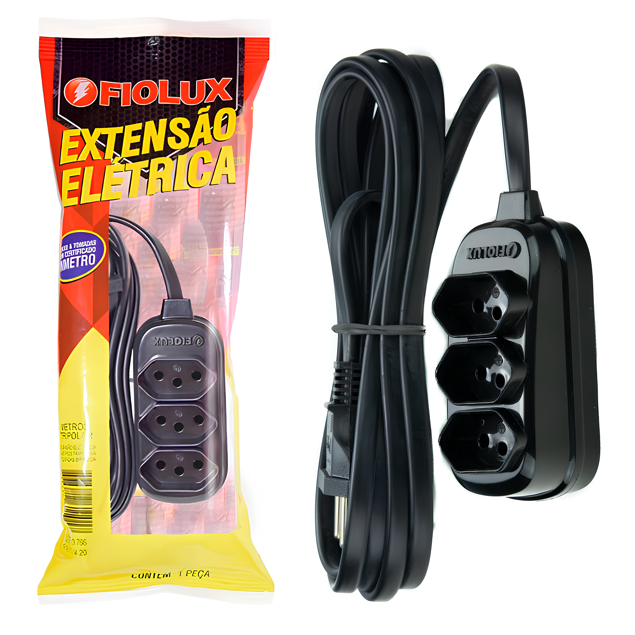 Extensão Elétrica Tripolar 5M 3 Tomadas 2P+T 10A Bivolt Fiolux