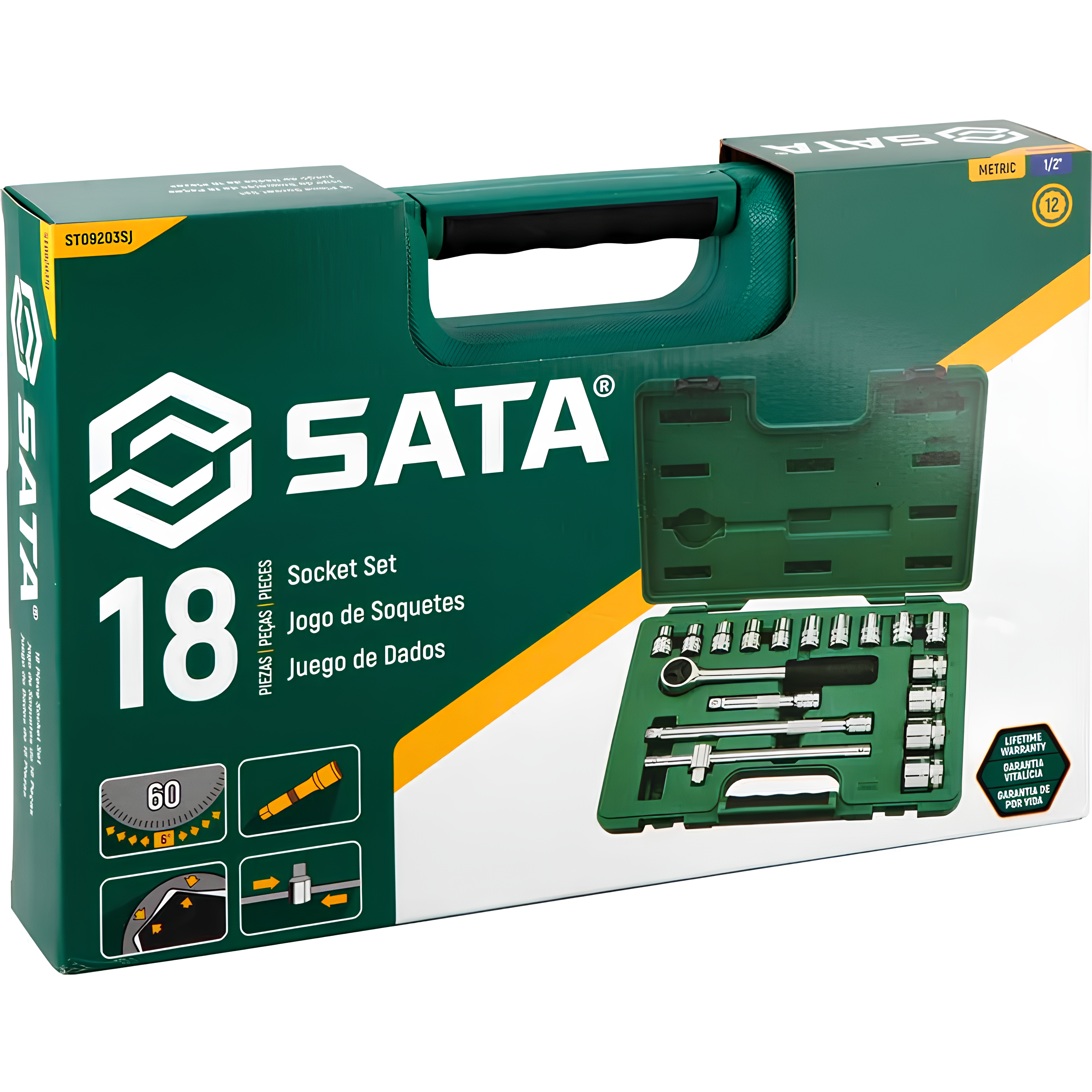 Jogo De Soquetes Estriados 1/2 Pol 18 Peças St09203sj Sata