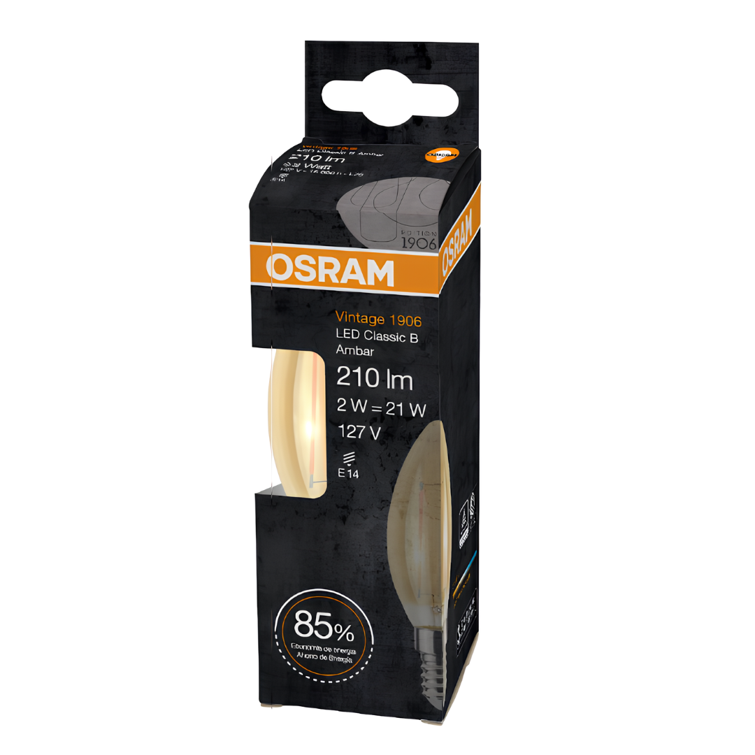 Lampada Led Vela Filamento Vintage 2W 2500K 210Lm E14 Osram