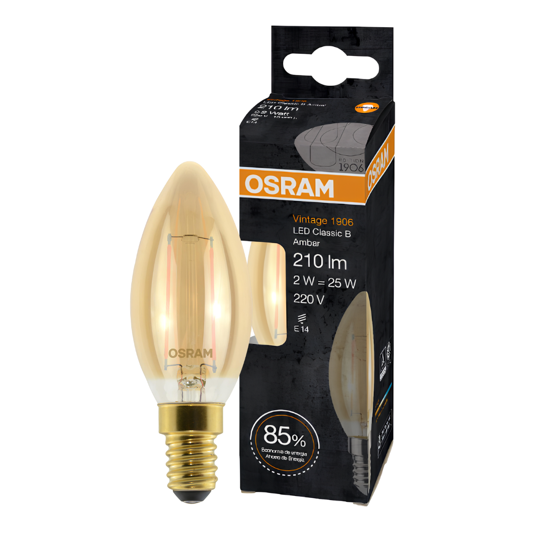 Lampada Led Vela Filamento Vintage 2W 2500K 210Lm E14 Osram