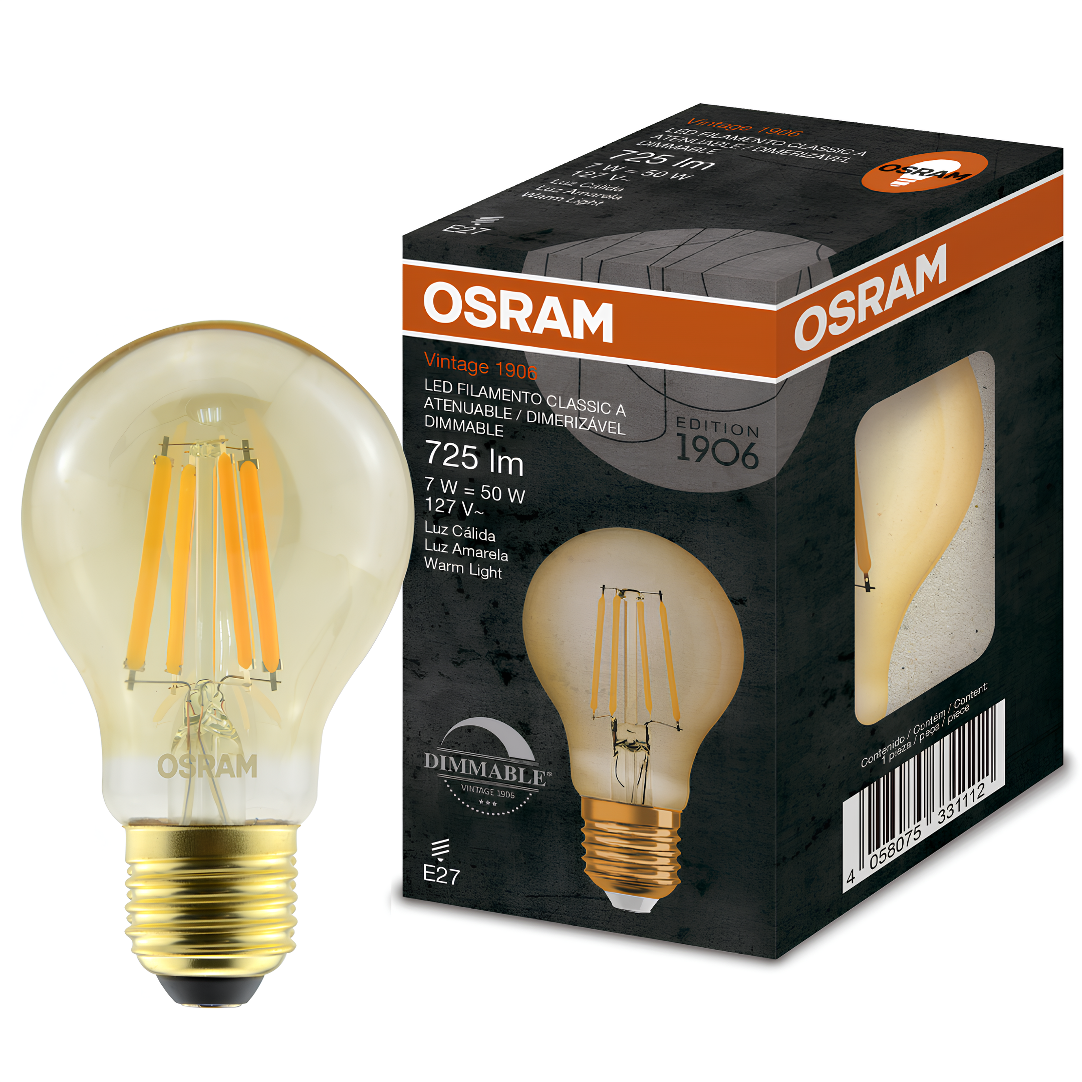Lampada Led Bulbo Vintage Filamento Dim 7W 2500K 725Lm E27 Osram