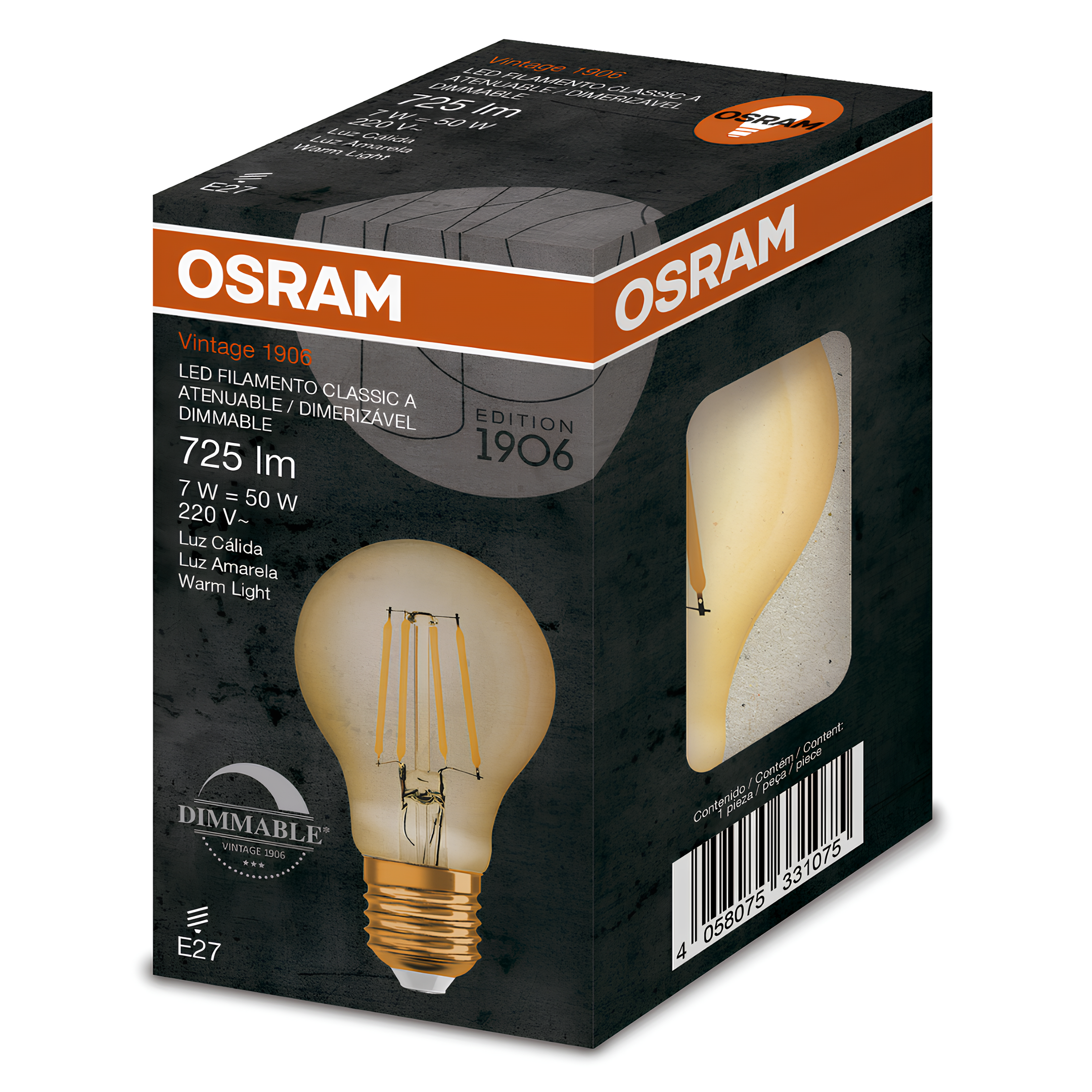 Lampada Led Bulbo Vintage Filamento Dim 7W 2500K 725Lm E27 Osram