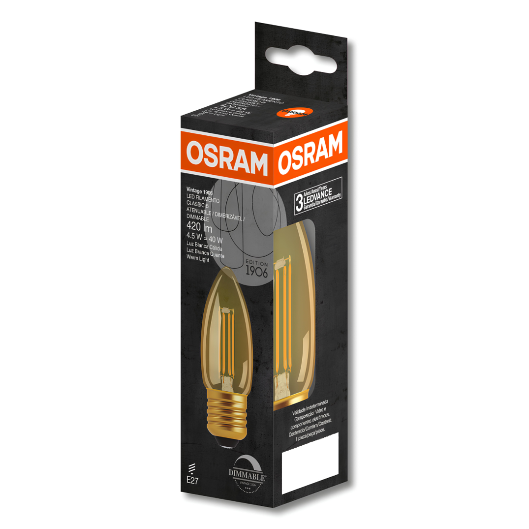 Lampada Led Vela Filamento Vintage Dim 4,5W 2500K 420Lm Osram