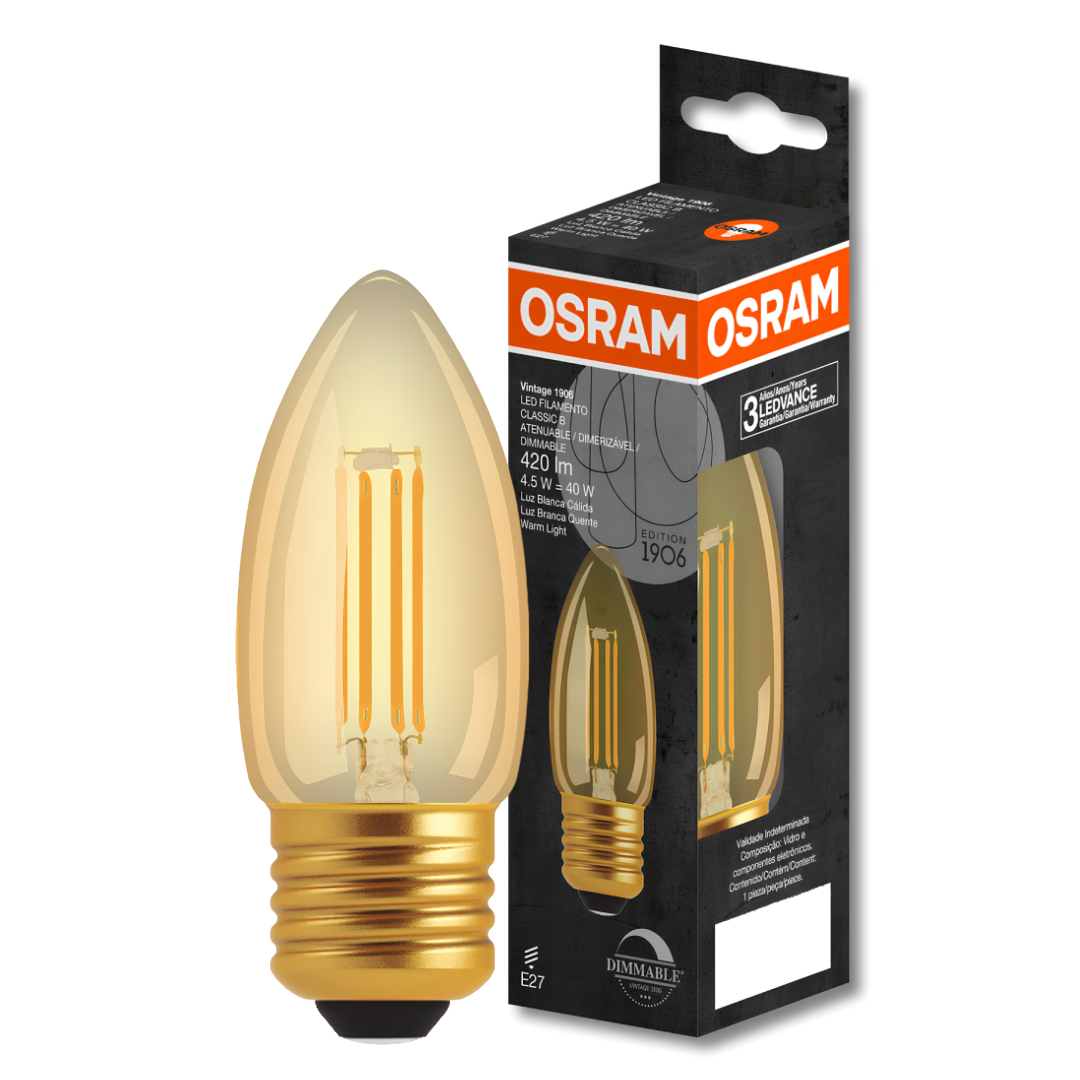 Lampada Led Vela Filamento Vintage Dim 4,5W 2500K 420Lm Osram