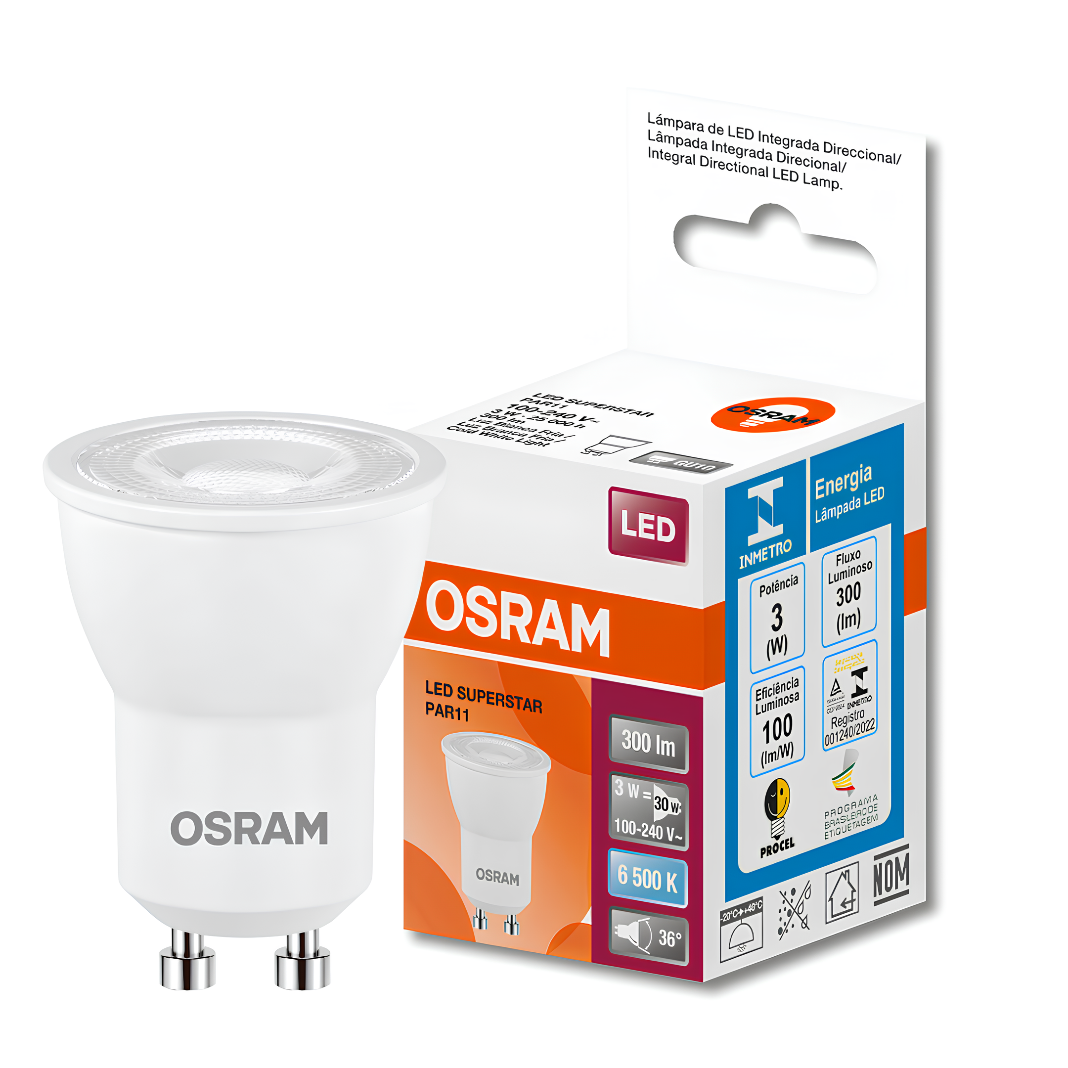 Lampada Led Dicroica Par11 3W 300Lm 36° Bivolt Gu10 Osram
