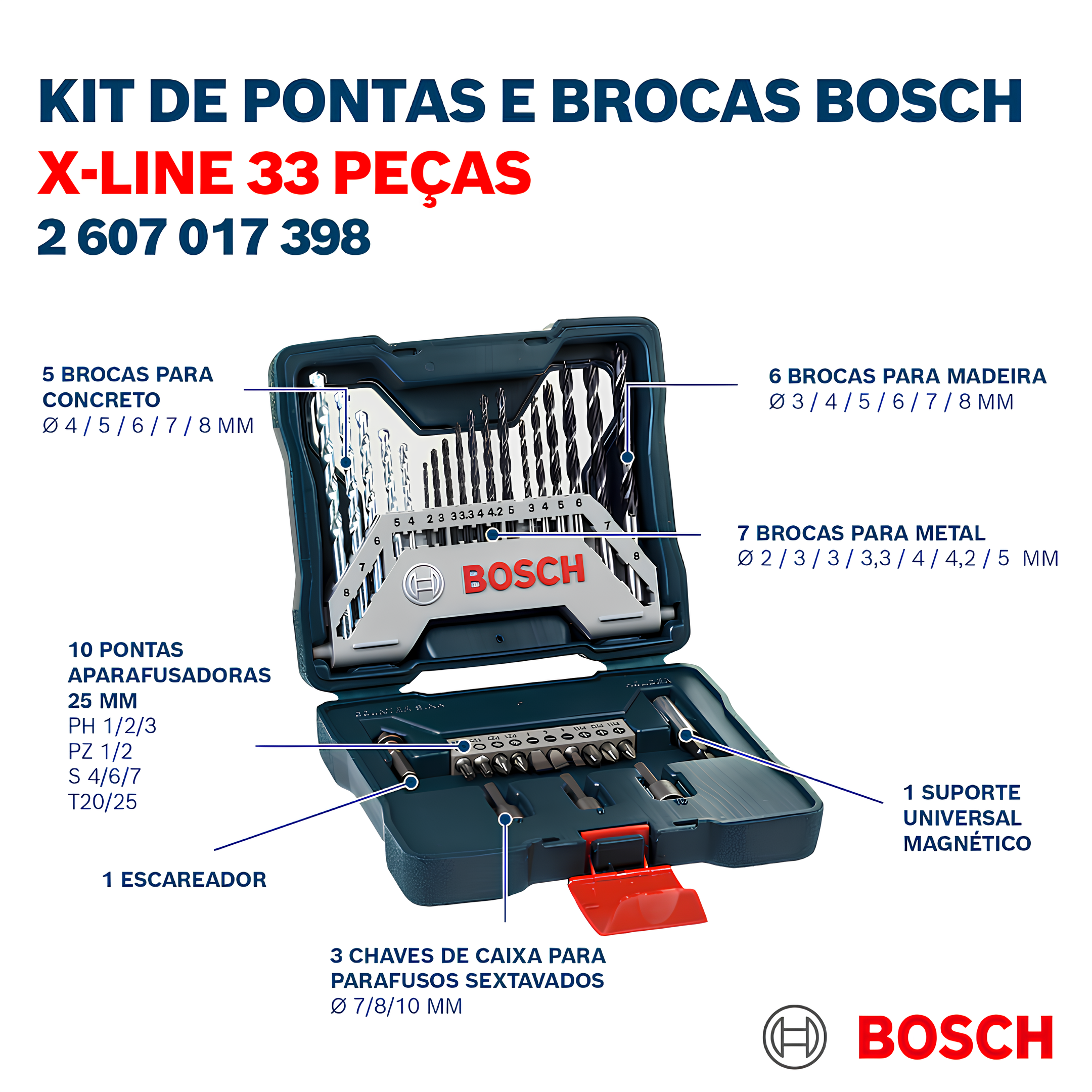 Kit De Pontas E Brocas X-Line 33 Peças 2607017398-000 Bosch