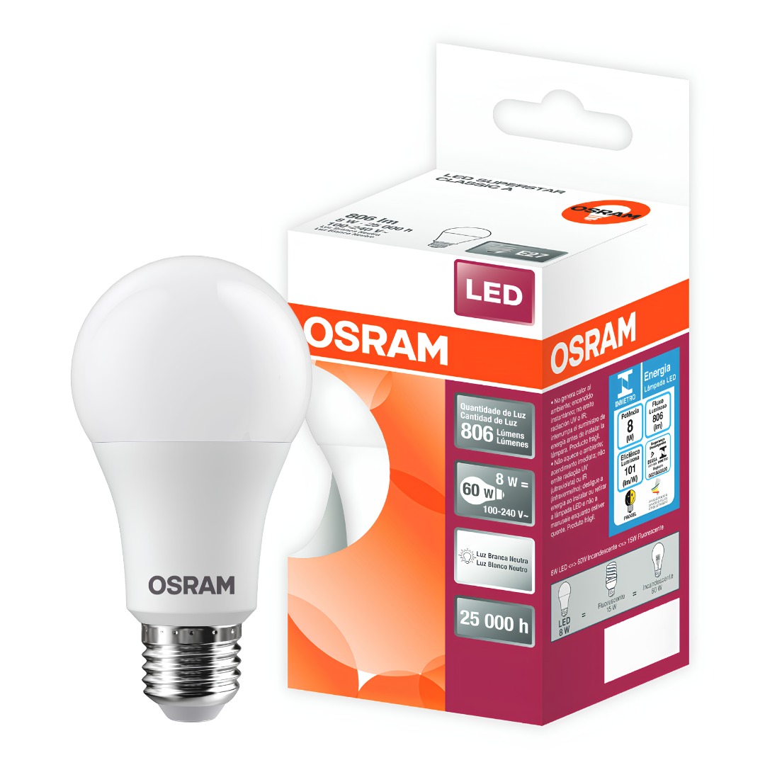 Lampada Led Bulbo 8W 806Lm 180° Ip20 Bivolt E27 Osram