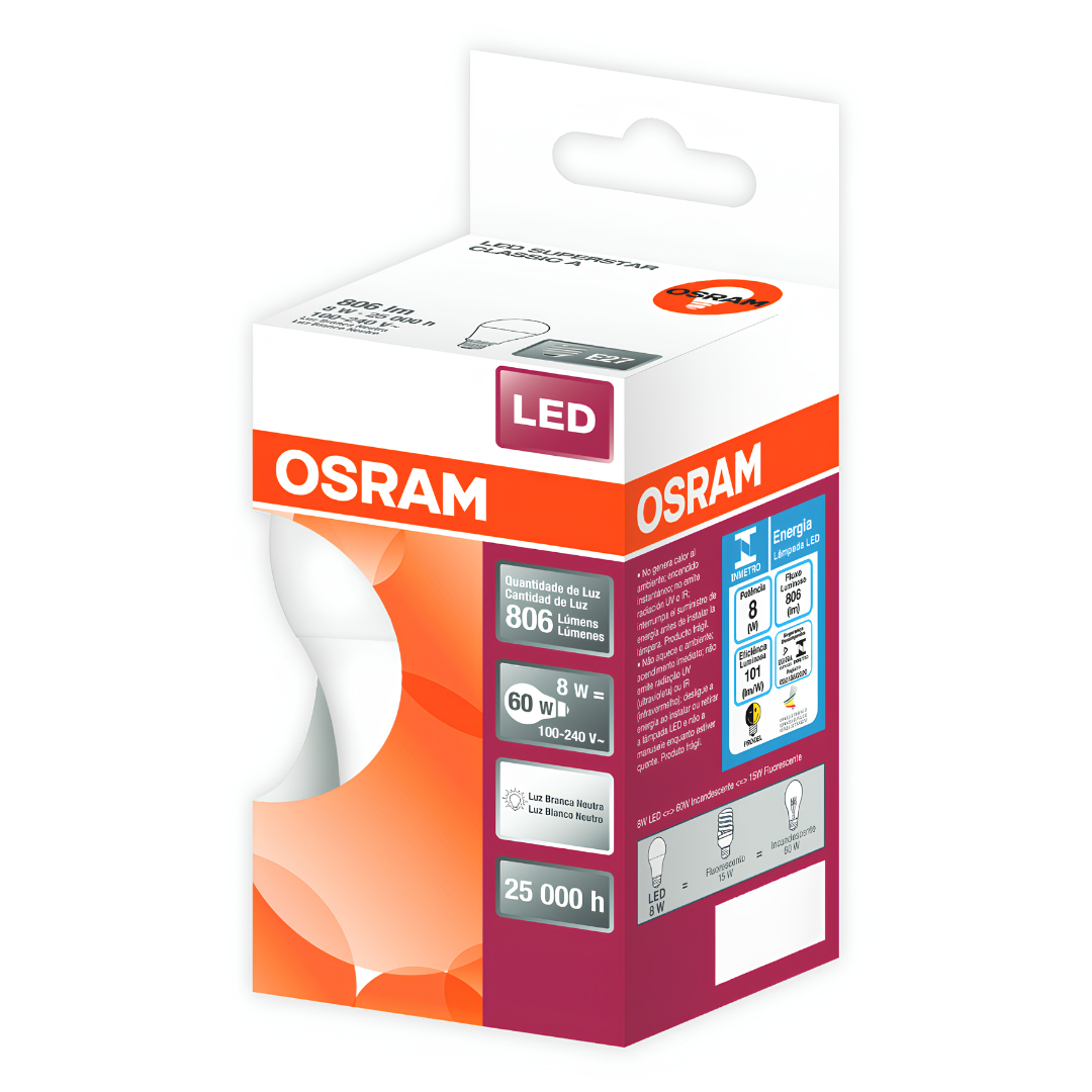 Lampada Led Bulbo 8W 806Lm 180° Ip20 Bivolt E27 Osram
