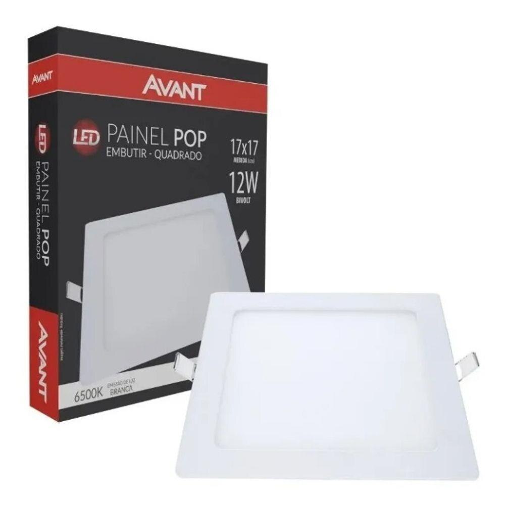 Plafon Painel De Embutir Led Quadrado 12W Slim Avant