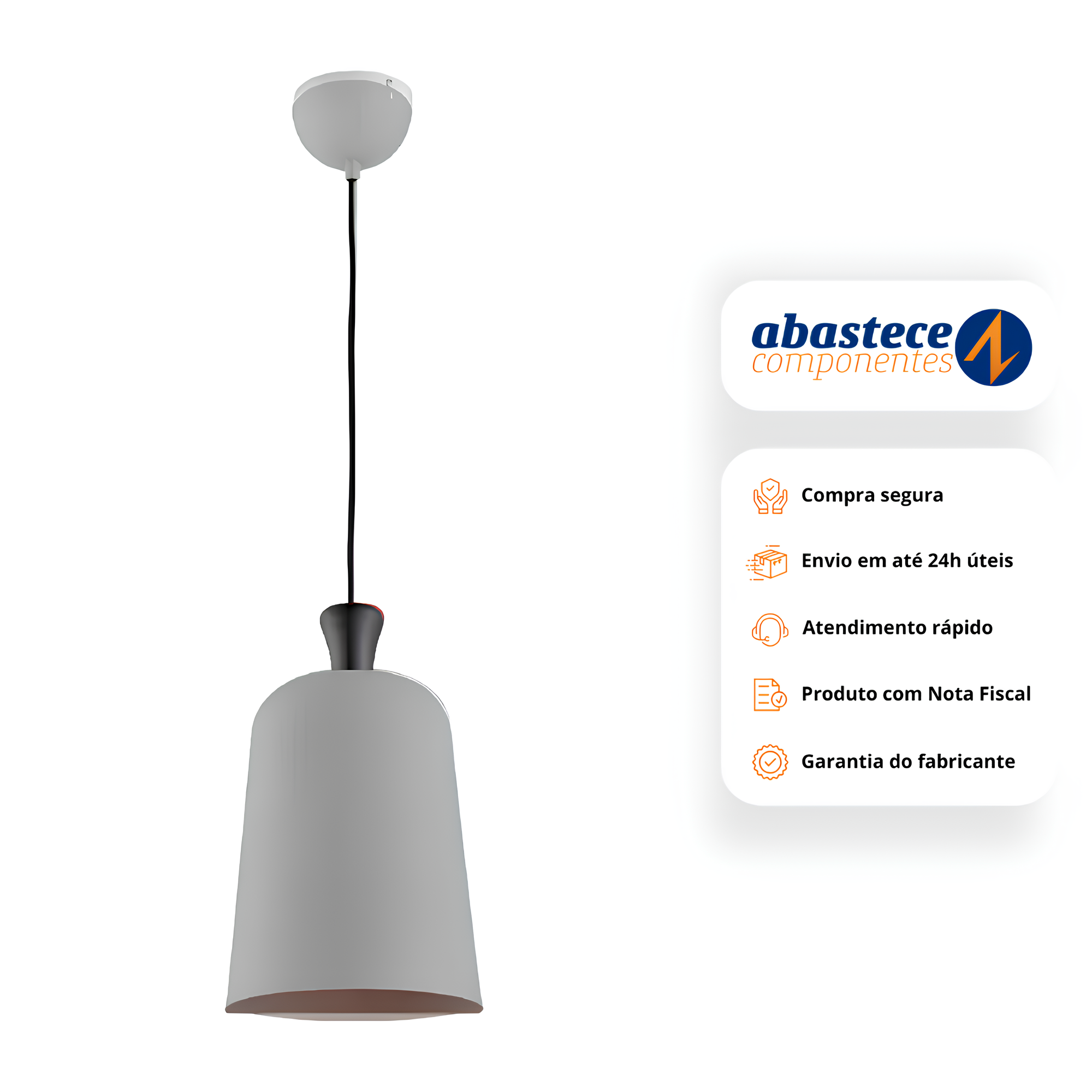 Luminaria Pendente Bell Aco E-27 Cinza 23Cm Avant