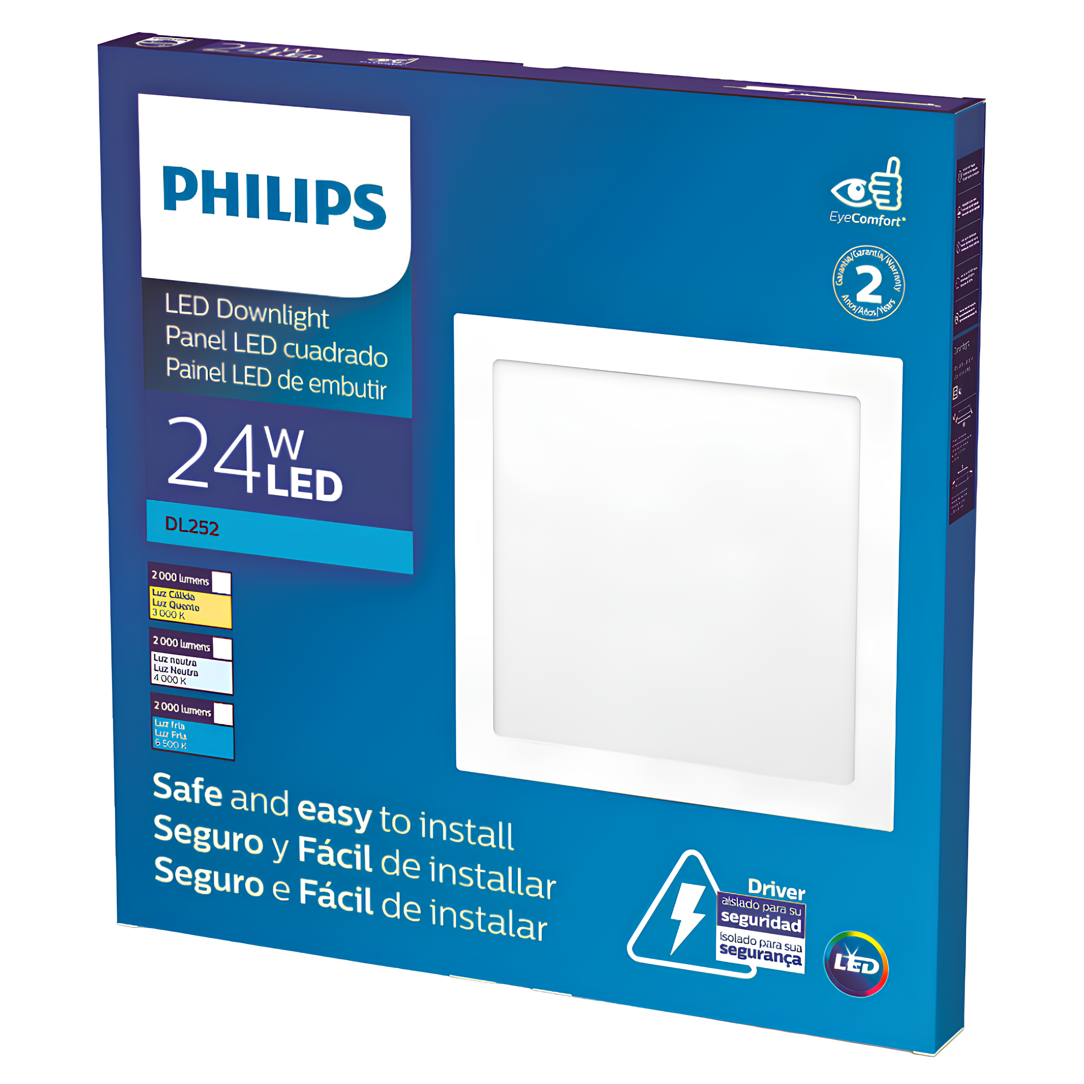 Luminária Led Quadrada Embutir 24W 2000Lm 29,3Cm Bivolt DL252 Philips