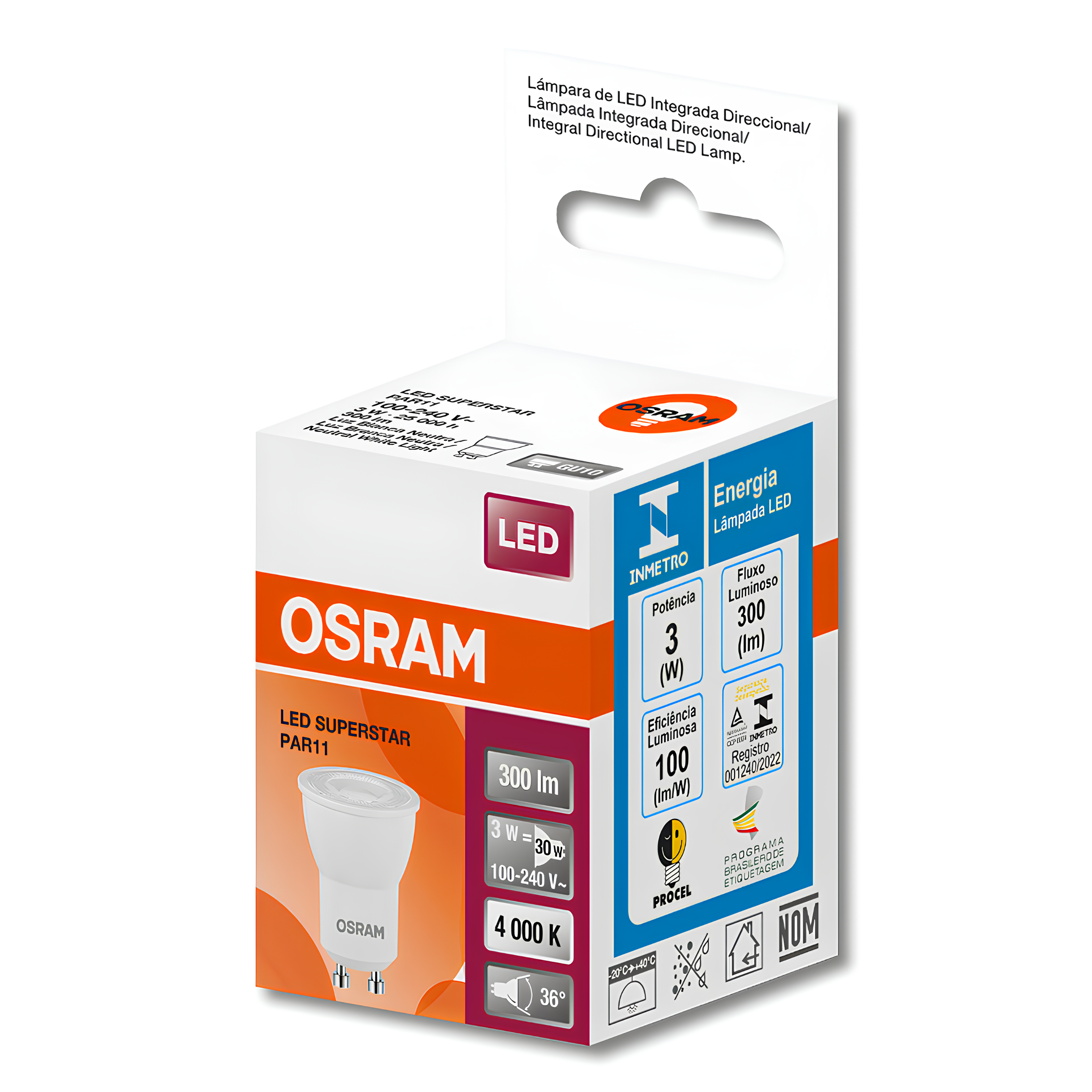 Lampada Led Dicroica Par11 3W 300Lm 36° Bivolt Gu10 Osram
