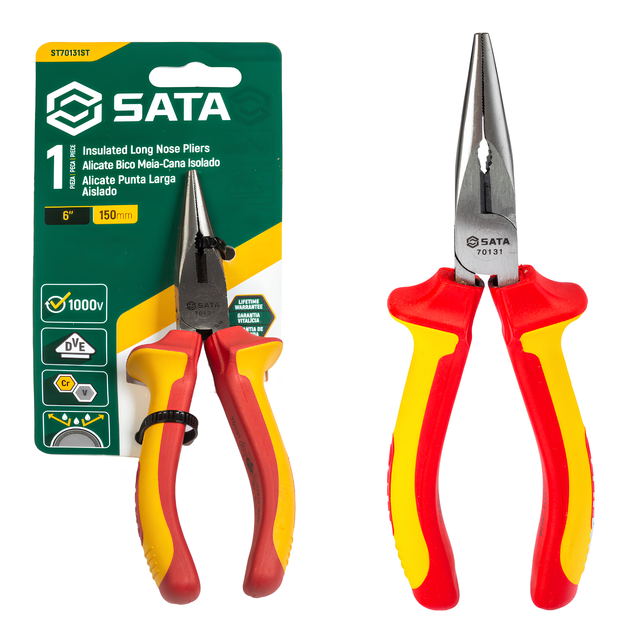 Alicate Meia Cana Longo Isolado Vde De 6" ST70131ST Sata
