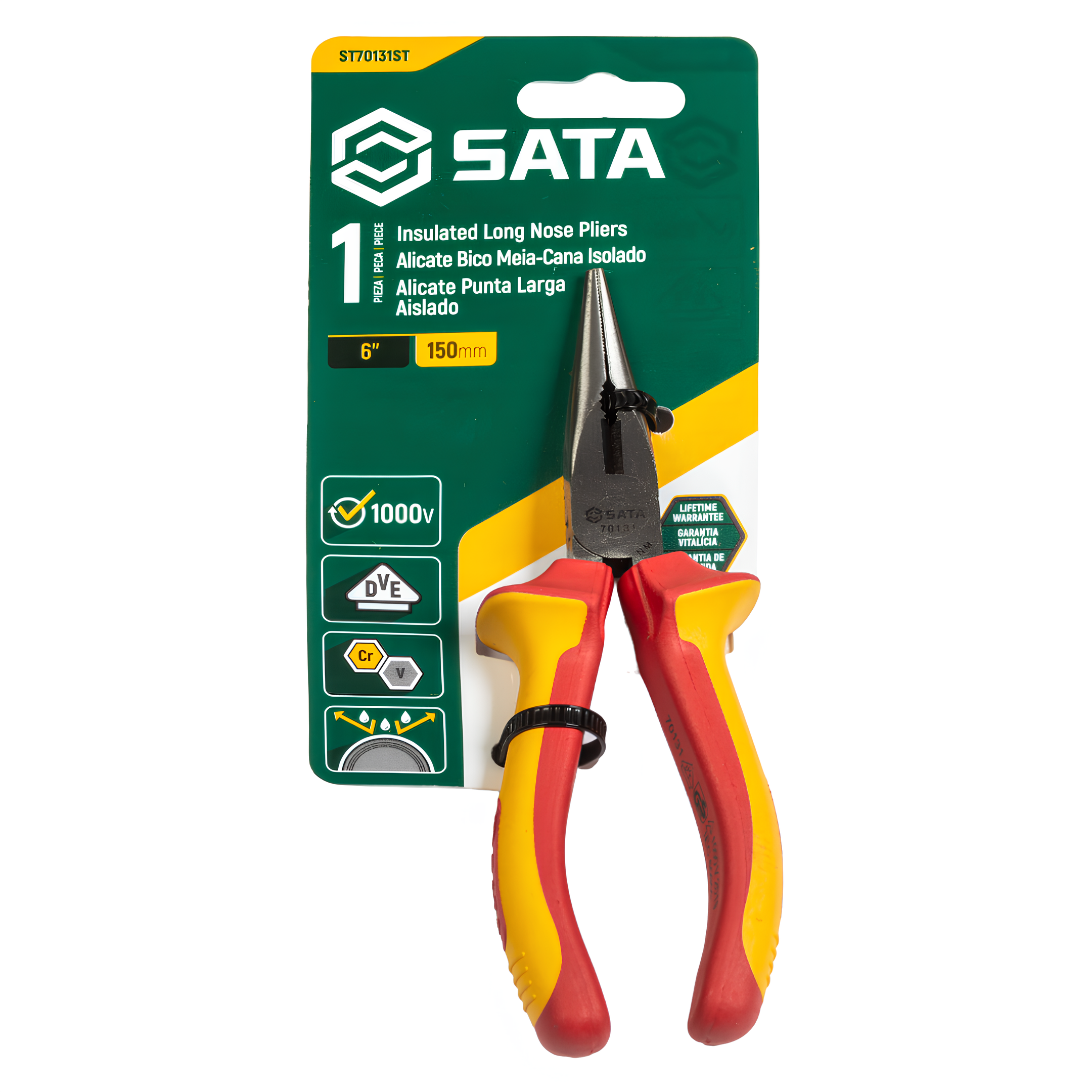 Alicate Meia Cana Longo Isolado Vde De 6" ST70131ST Sata