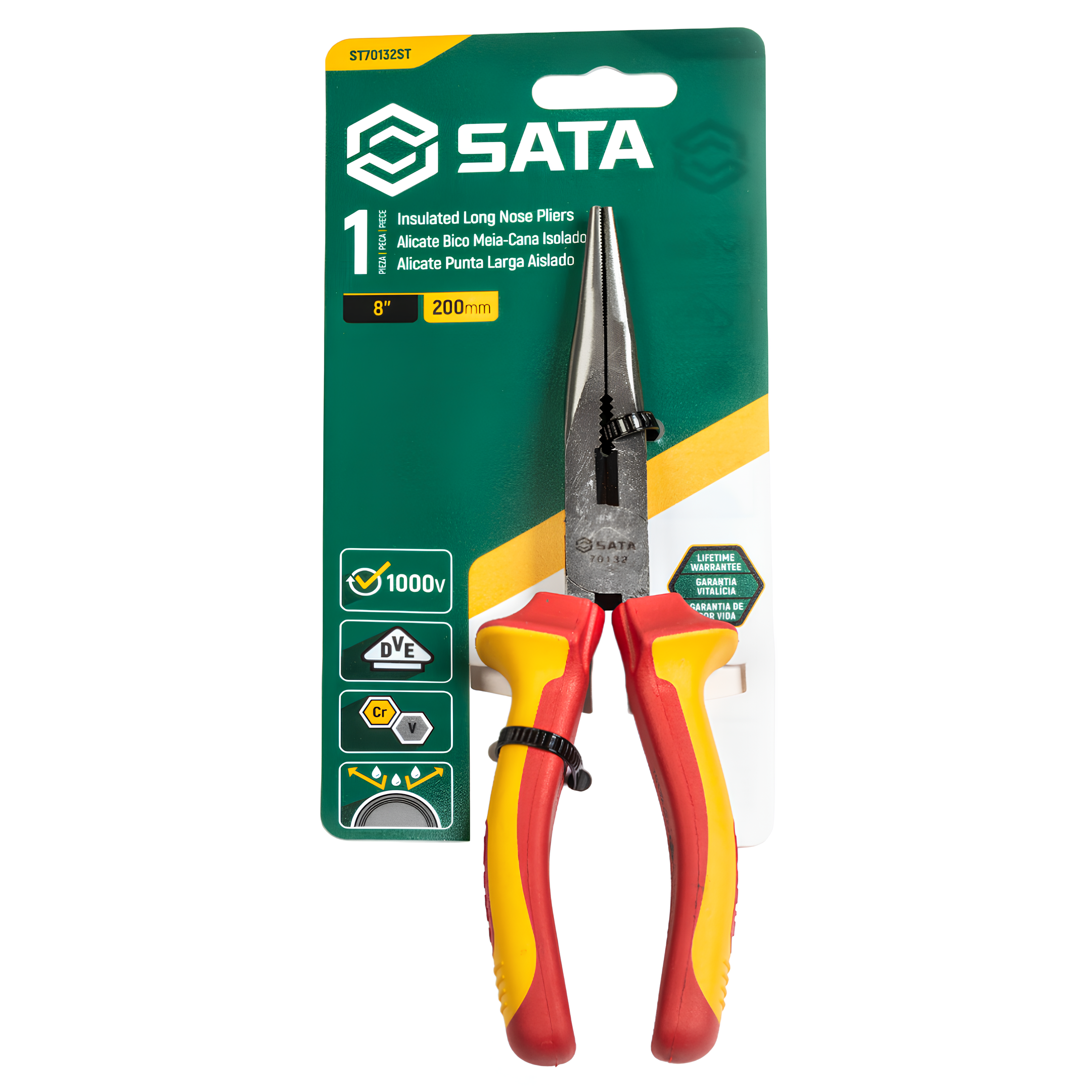 Alicate Meia Cana Longo Isolado Vde De 8" ST70132ST Sata