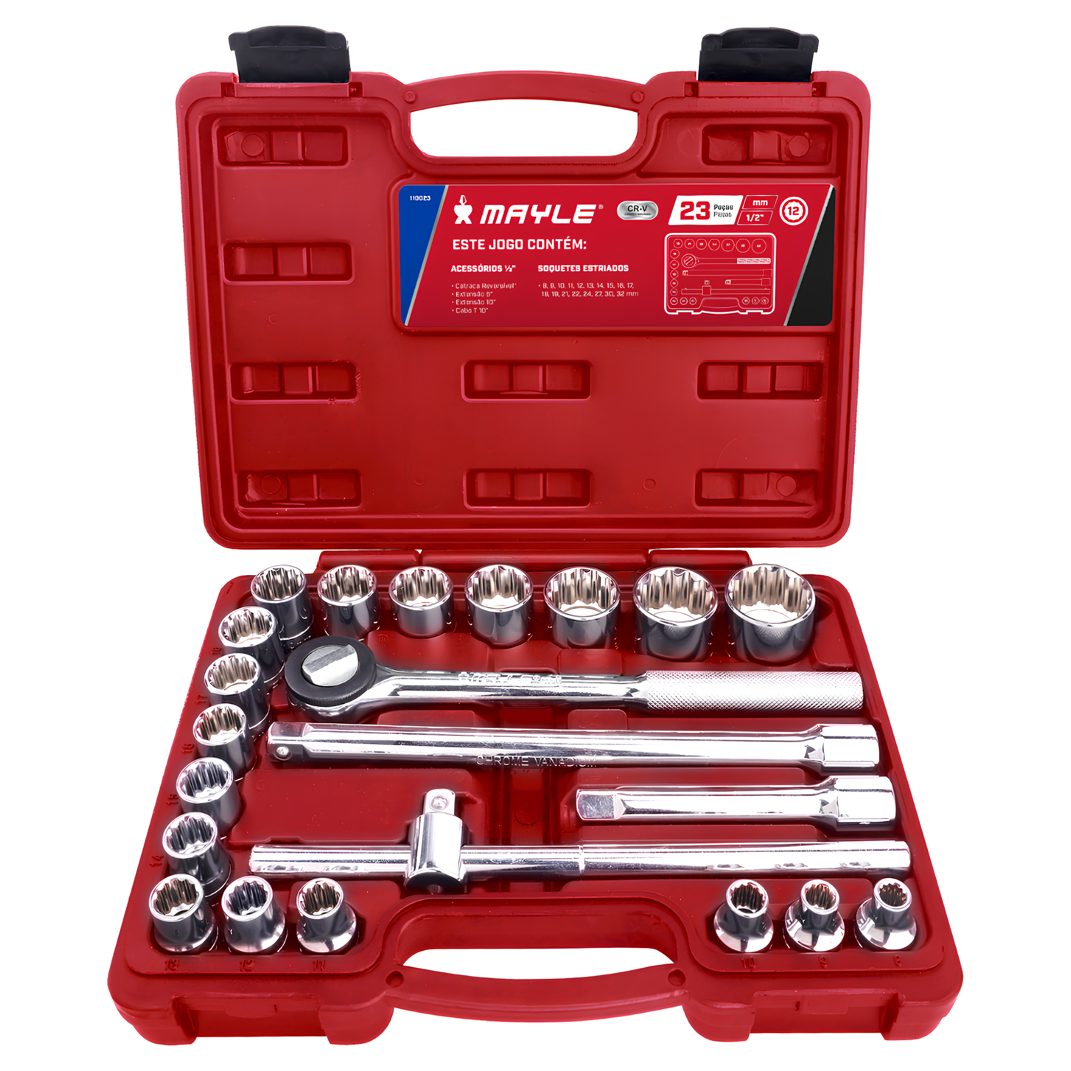 Jogo Soquete Estriado 1/2" 8-32Mm 23 Peças 110023 Mayle