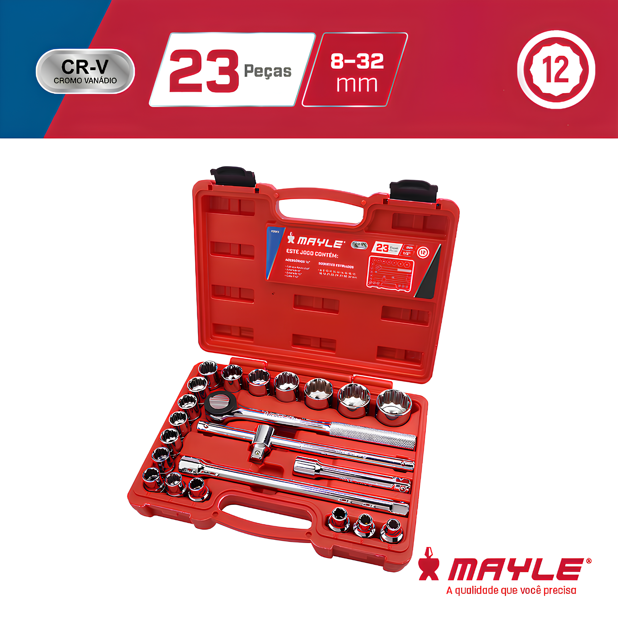 Jogo Soquete Estriado 1/2" 8-32Mm 23 Peças 110023 Mayle