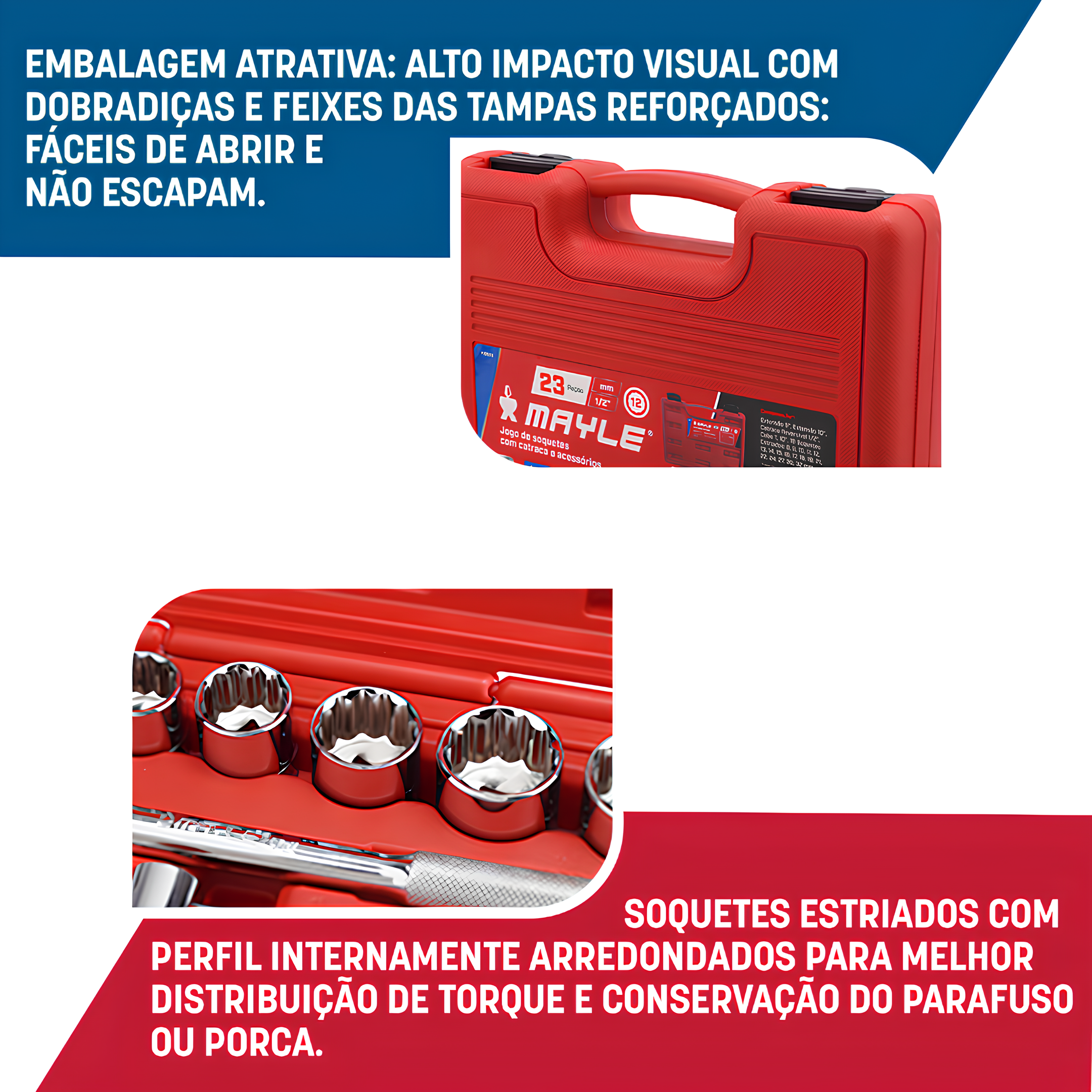 Jogo Soquete Estriado 1/2" 8-32Mm 23 Peças 110023 Mayle