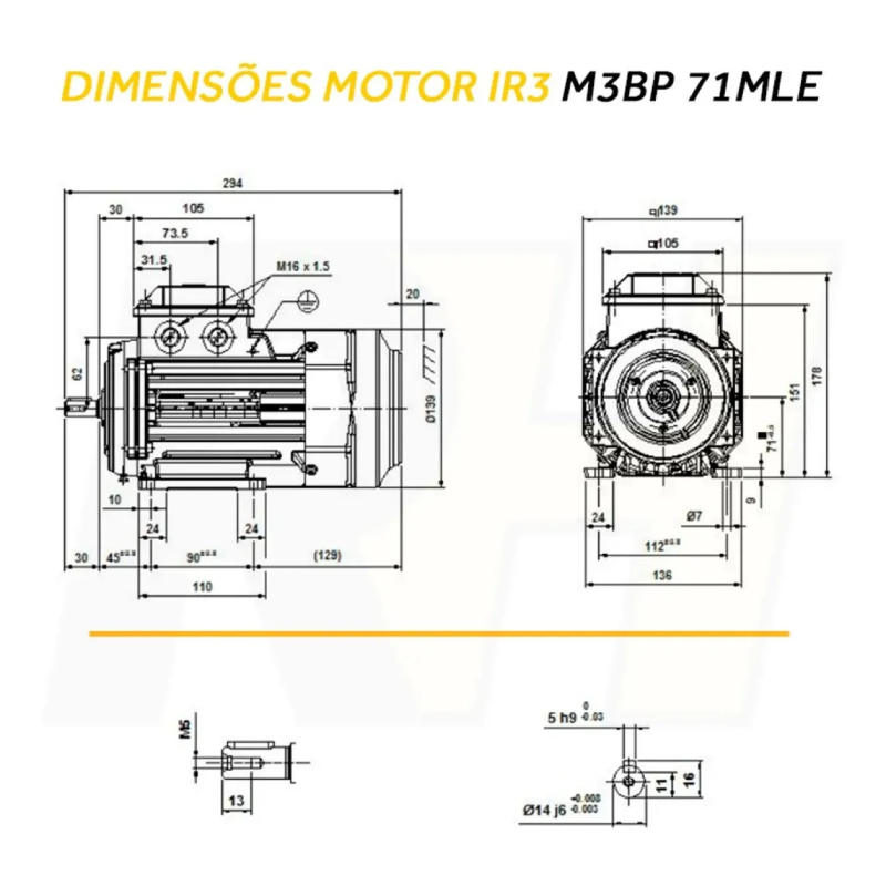 Motor Elétrico Trifásico 0,5CV/0,37kW 4 Polos Abb