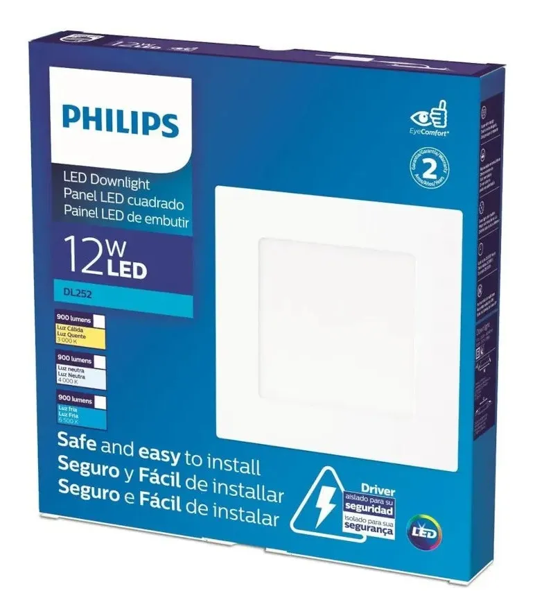 Luminaria Embutir Led Quadrada 12W 17Cm Bivolt Philips