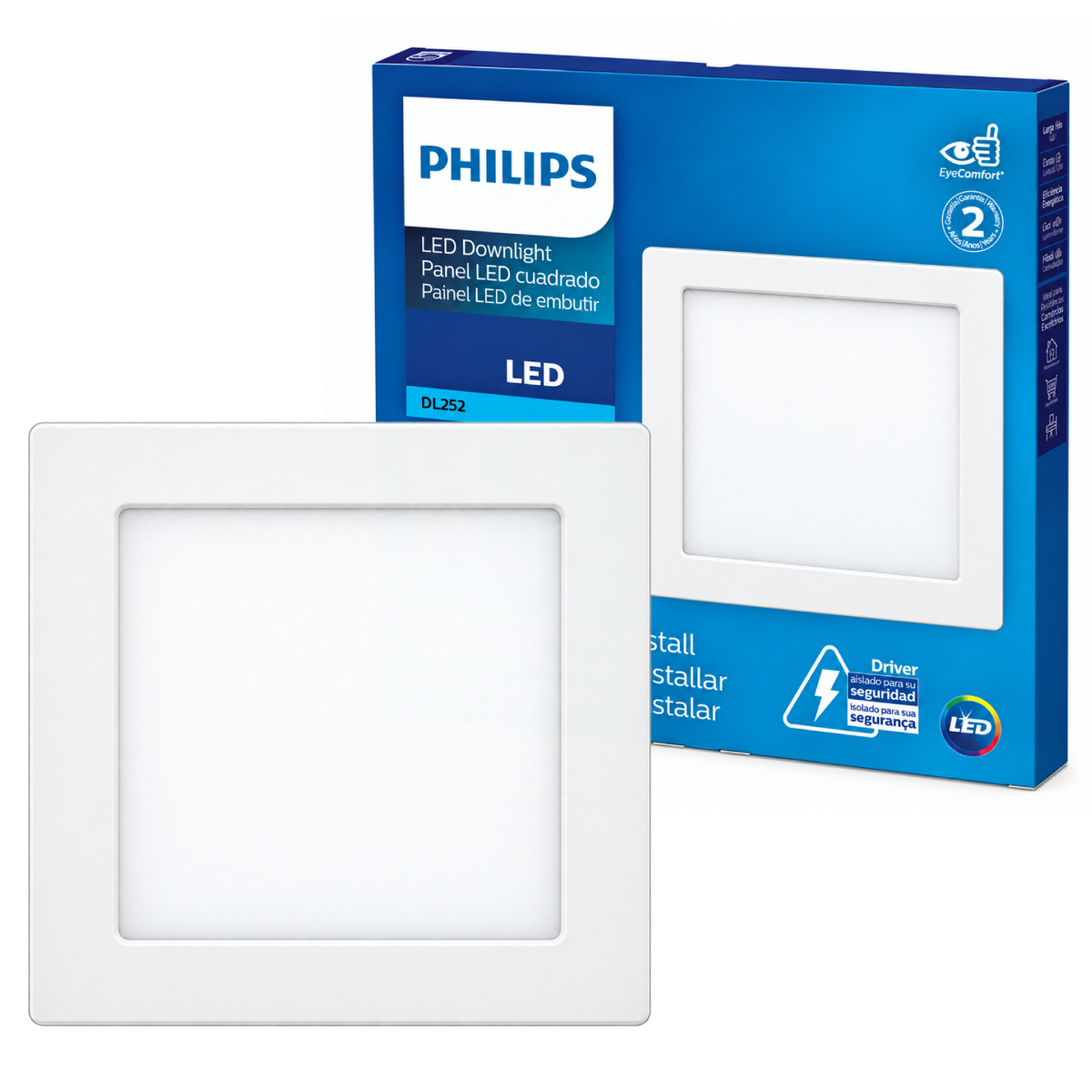 Luminária Led Quadrada Embutir 12W 900Lm 16,7Cm Bivolt Dl252 Philips