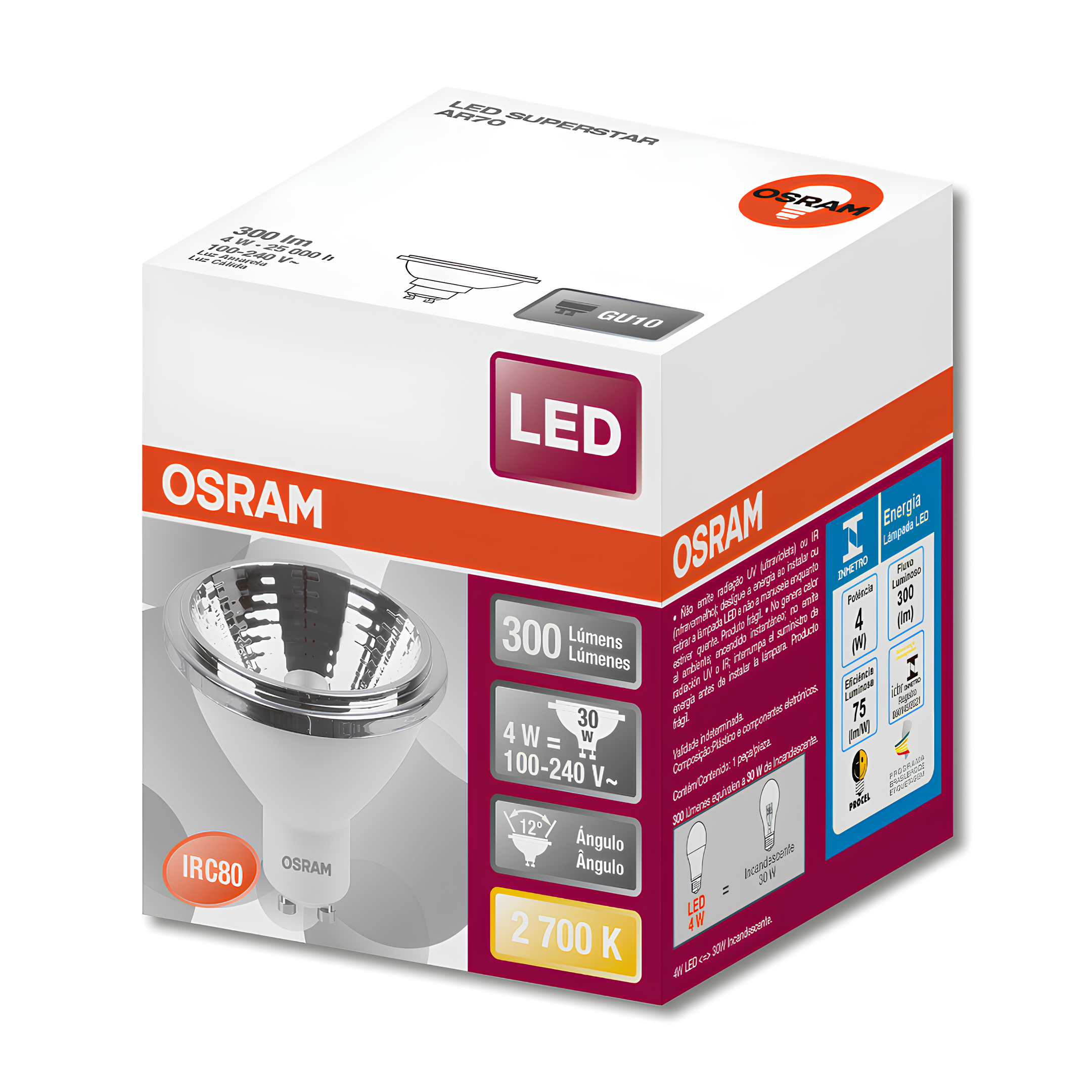 Lampada Led Ar70 4W 300Lm 12° Ip20 Bivolt Gu10 Osram