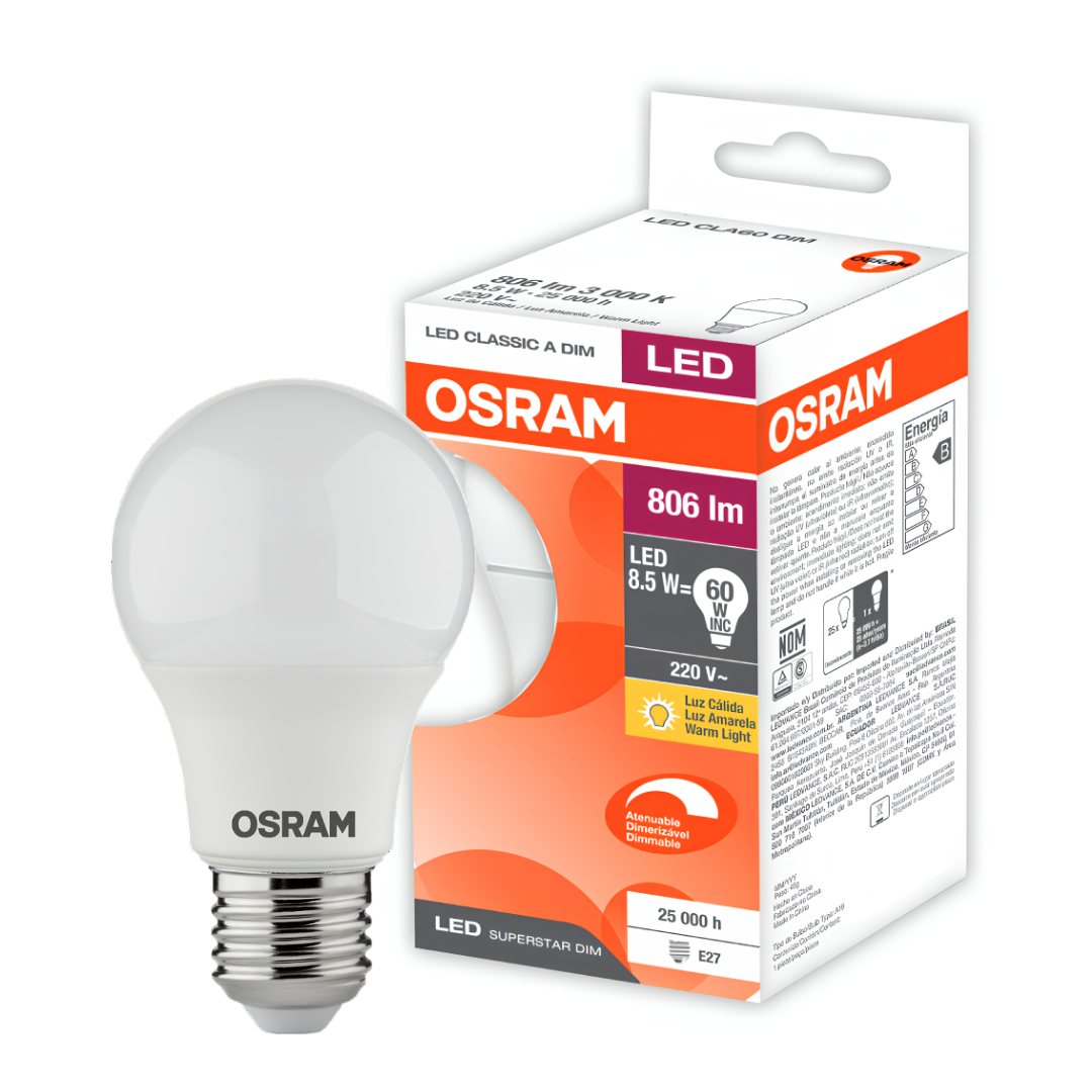 Lampada Led Bulbo Dimerizavel 8,5W 3000K 806Lm 220° E27 Osram