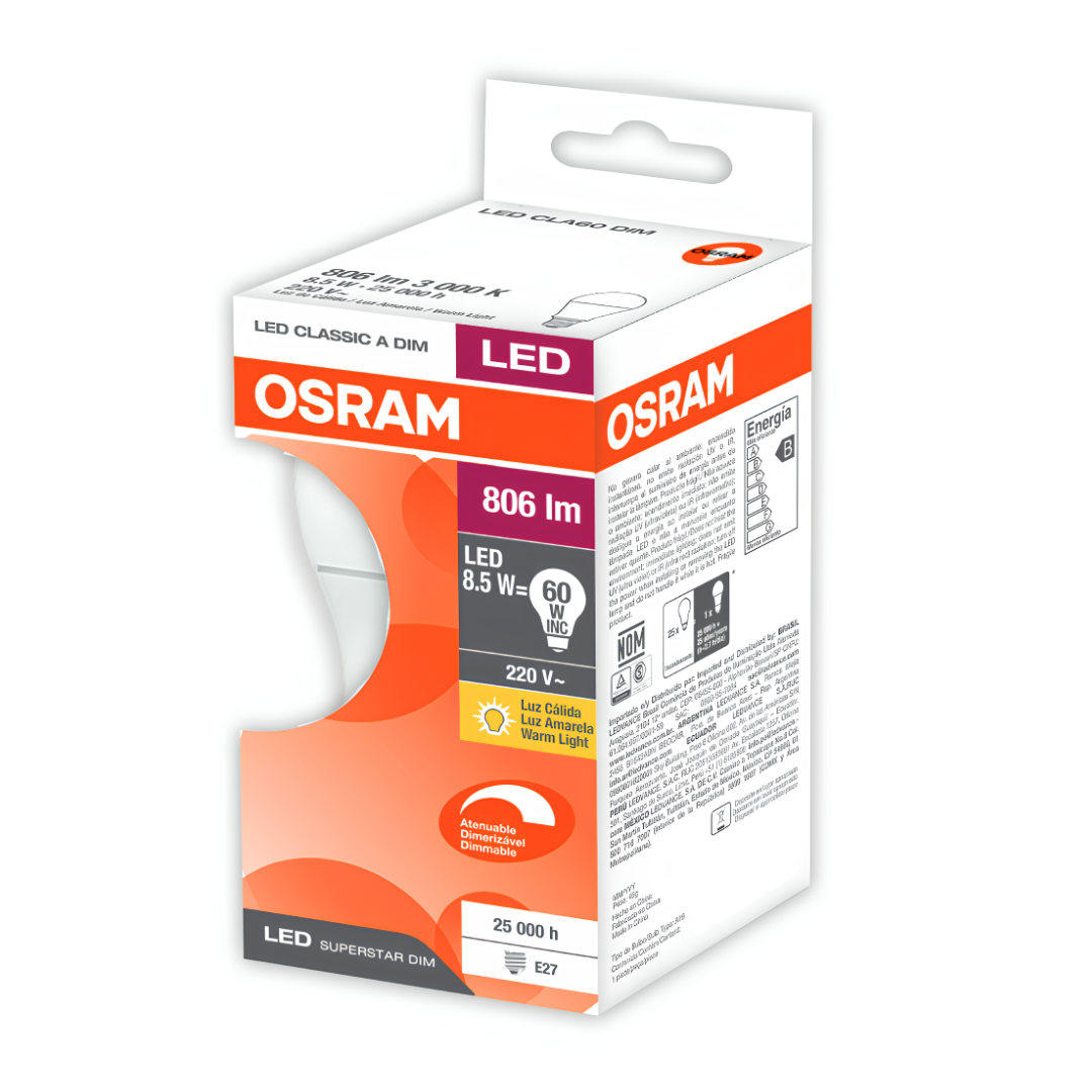 Lampada Led Bulbo Dimerizavel 8,5W 3000K 806Lm 220° E27 Osram