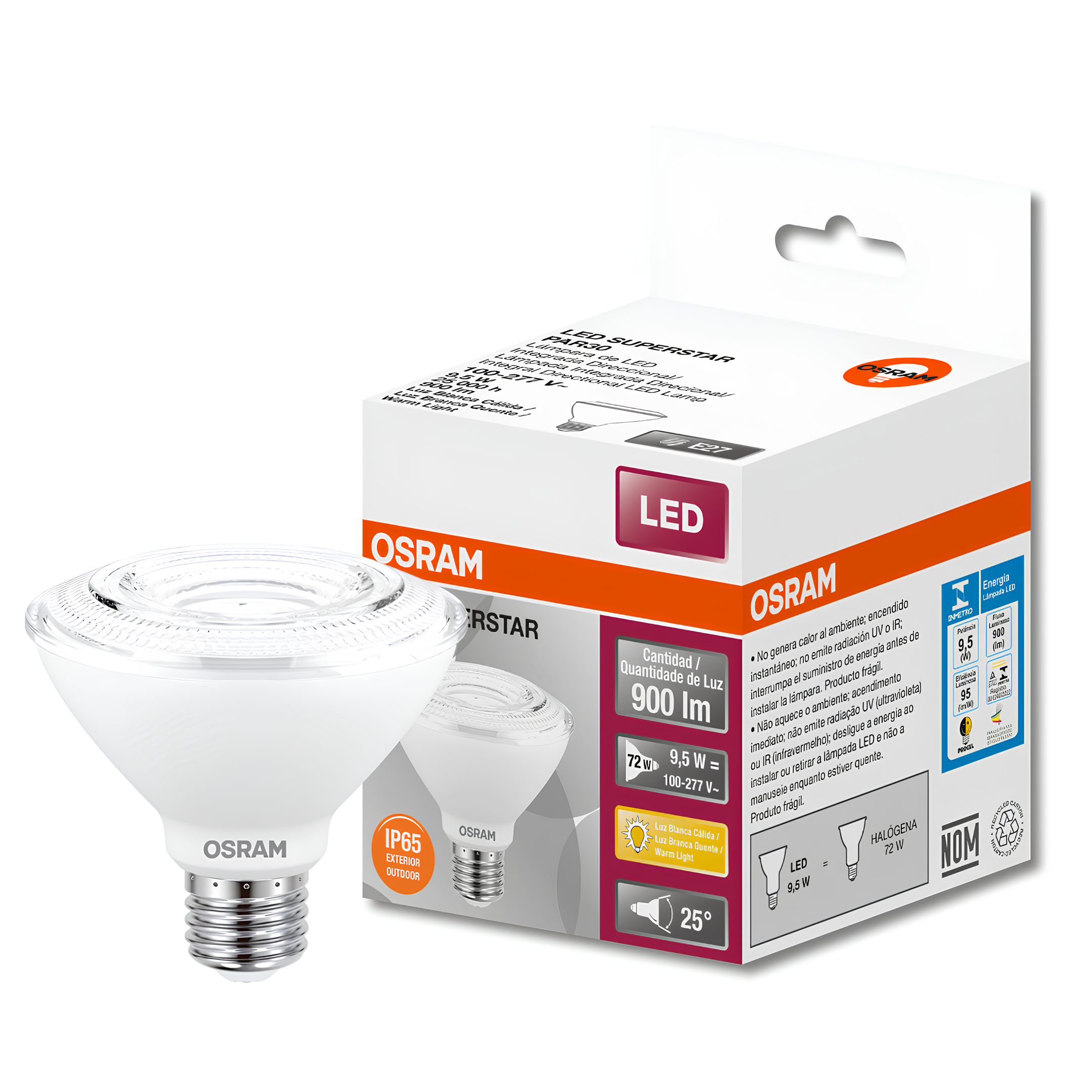 Lampada Led Par30 9,5W 900Lm 25° Ip65 Bivolt E27 Osram