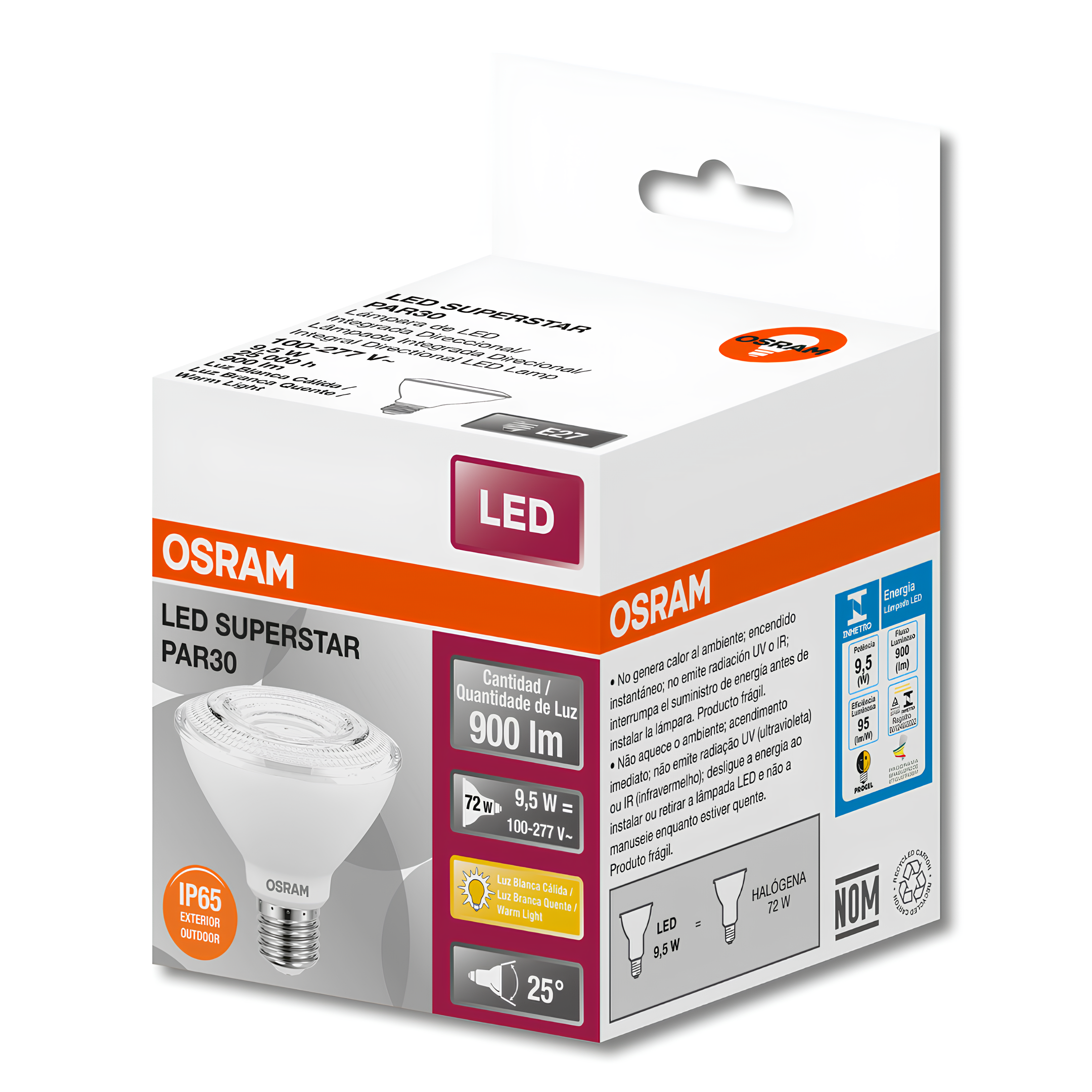 Lampada Led Par30 9,5W 900Lm 25° Ip65 Bivolt E27 Osram
