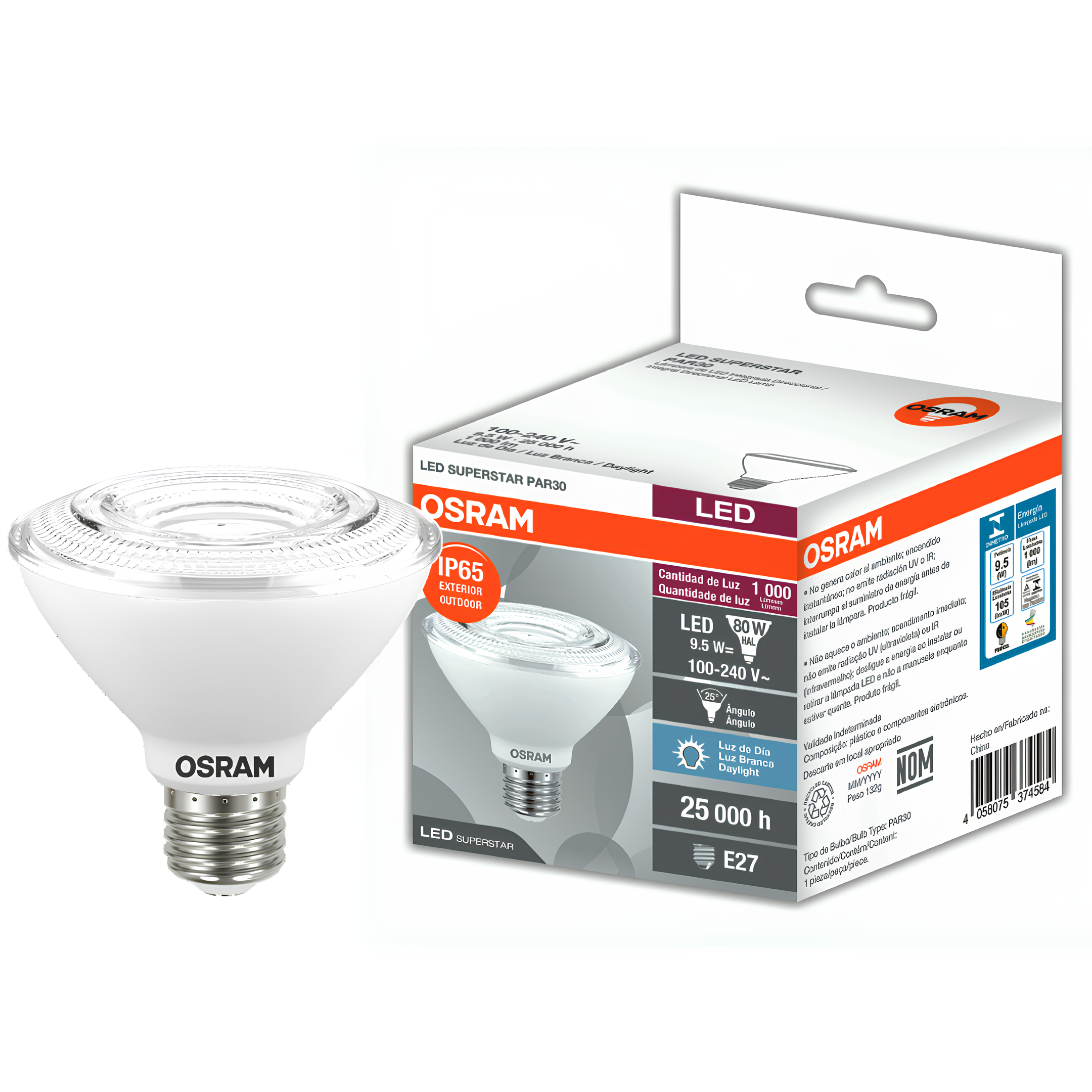 Lampada Led Par30 9,5W 900Lm 25° Ip65 Bivolt E27 Osram