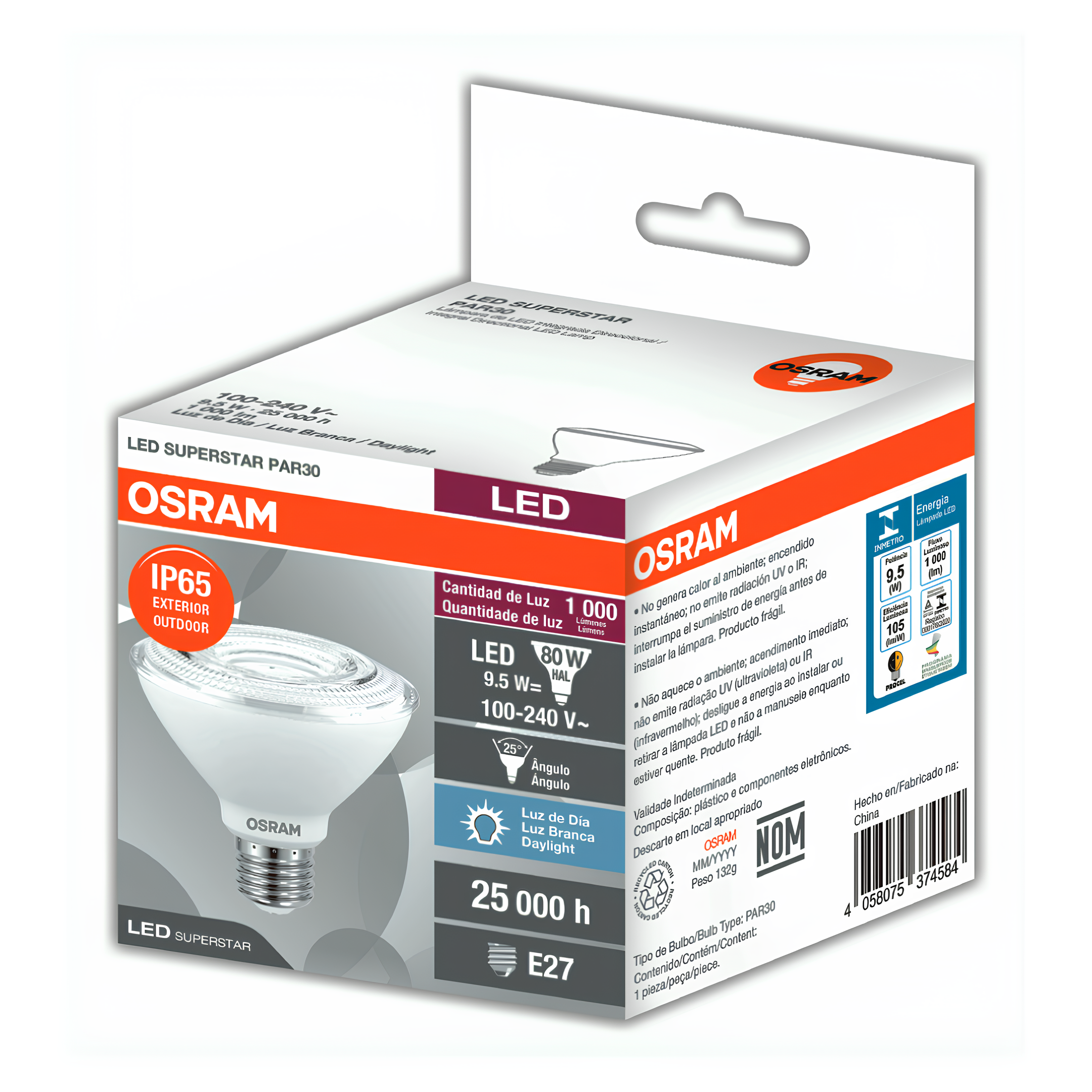 Lampada Led Par30 9,5W 900Lm 25° Ip65 Bivolt E27 Osram