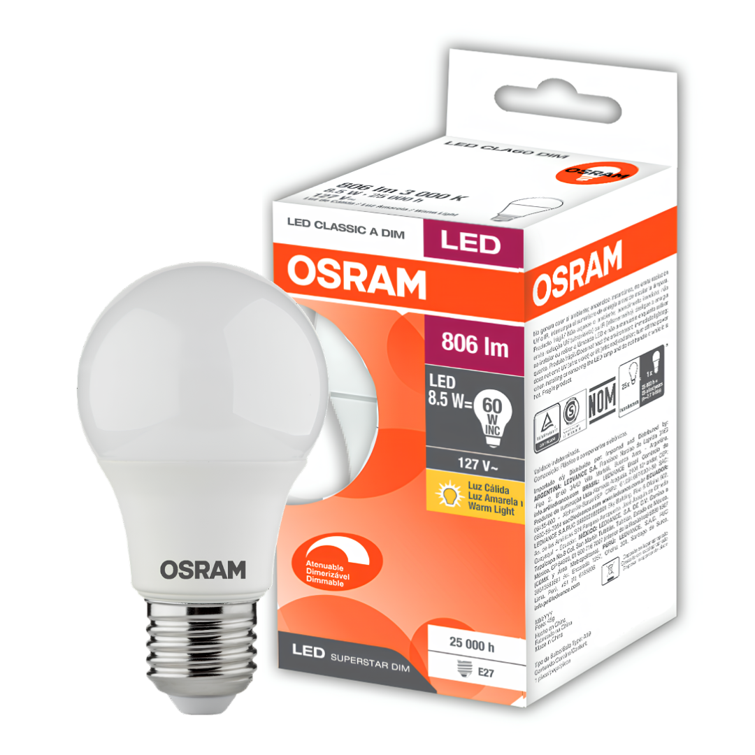 Lampada Led Bulbo Dimerizavel 8,5W 3000K 806Lm 220° E27 Osram