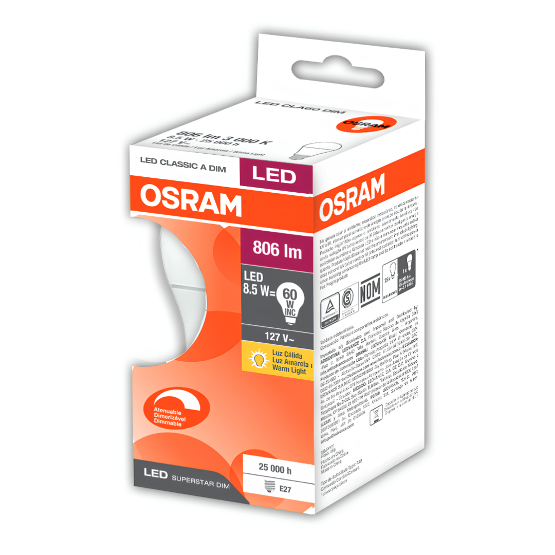 Lampada Led Bulbo Dimerizavel 8,5W 3000K 806Lm 220° E27 Osram