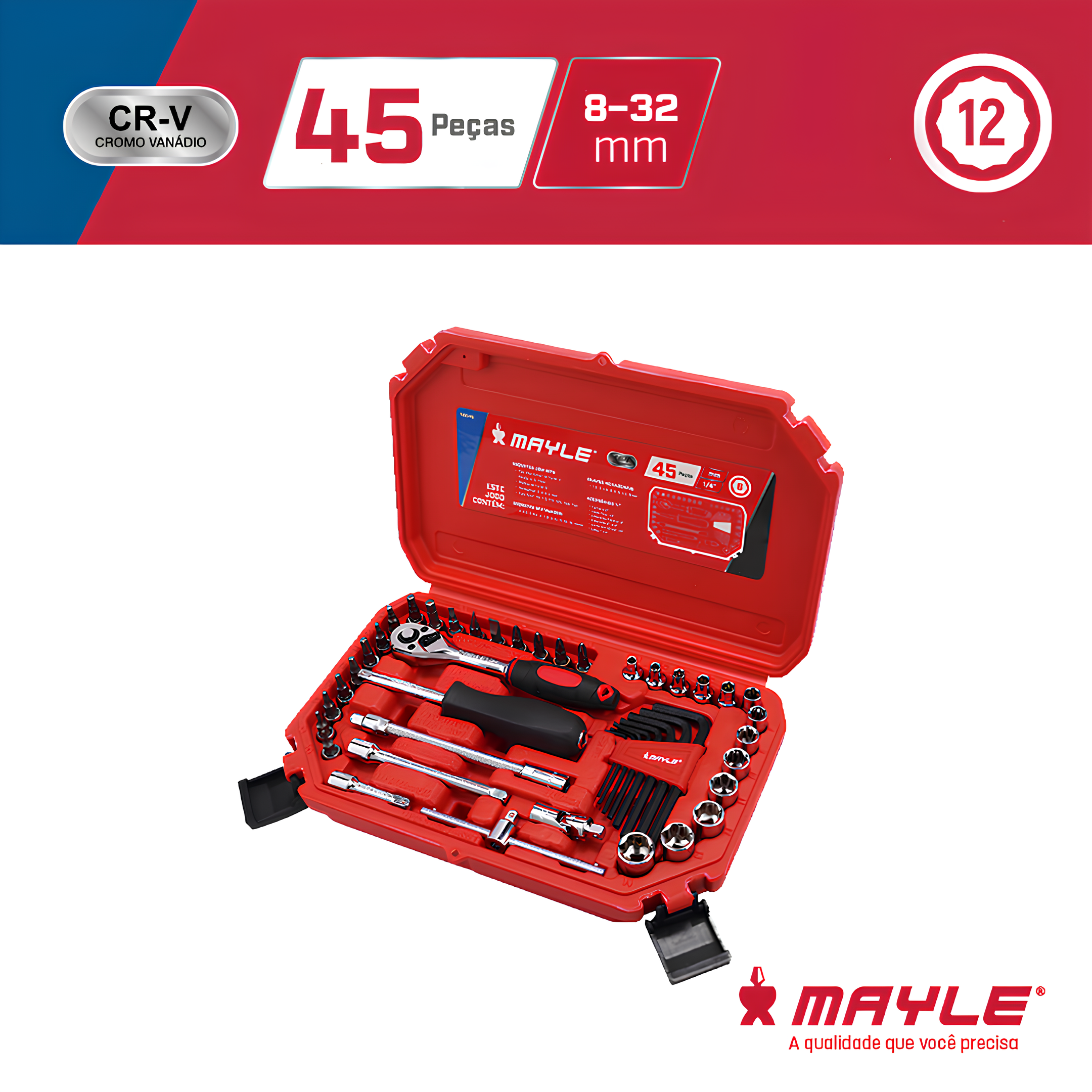 Jogo De Soquetes 1/4" 45 Peças 110045 Mayle