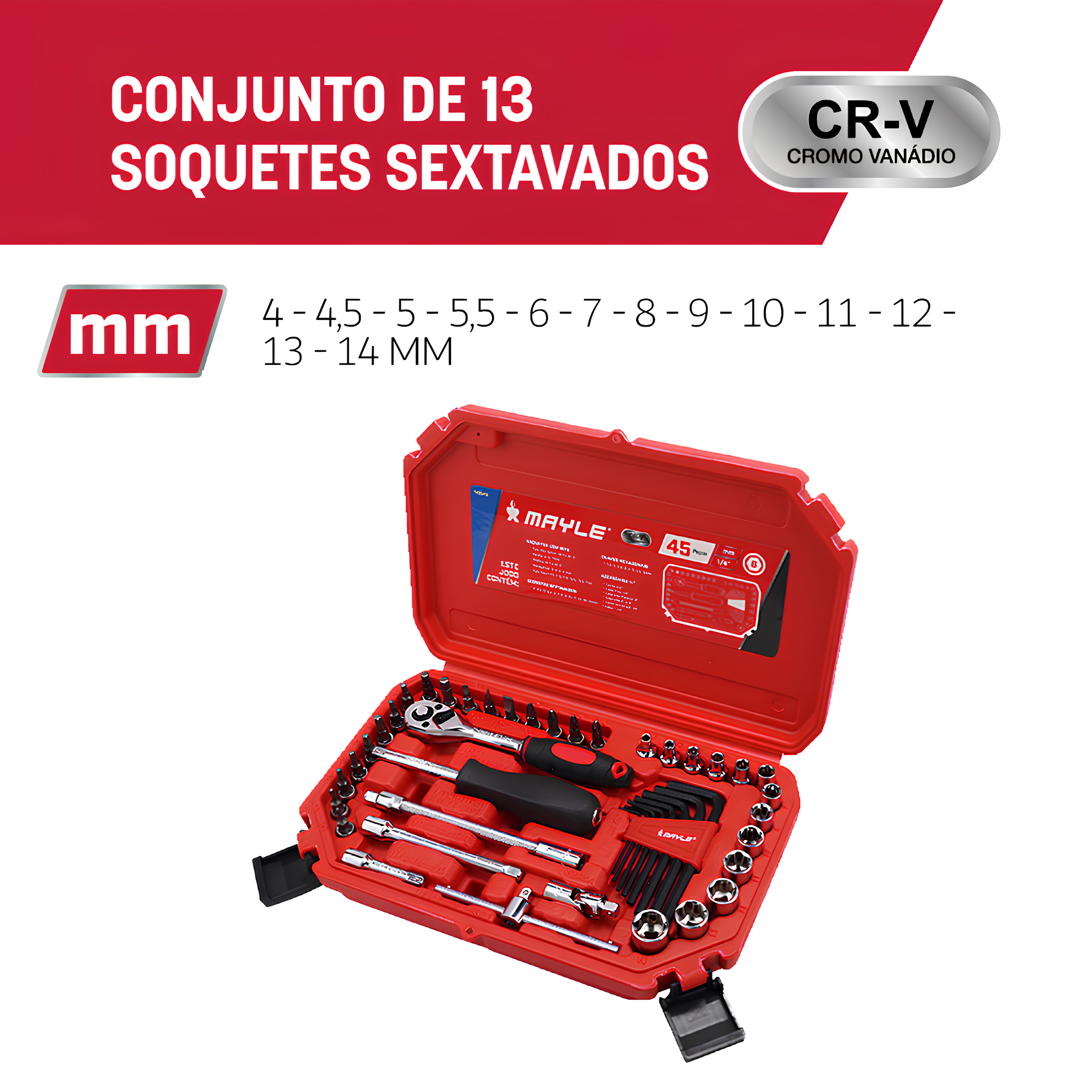 Jogo De Soquetes 1/4" 45 Peças 110045 Mayle