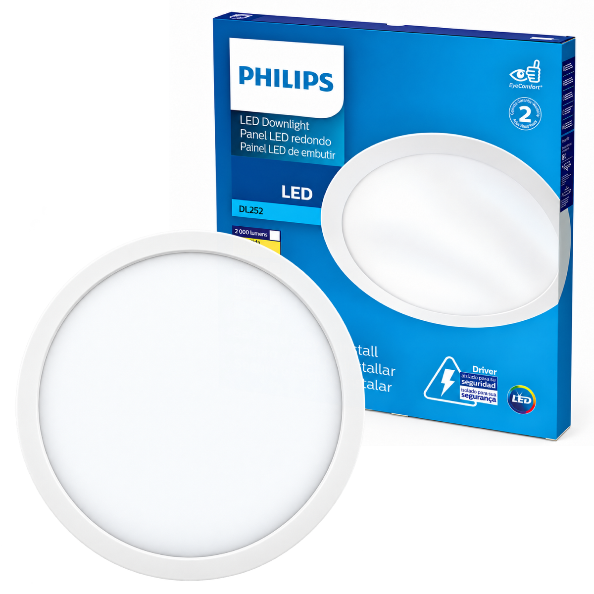 Luminária Led Redonda Embutir 24W 2000Lm 30Cm Bivolt Dl252 Philips